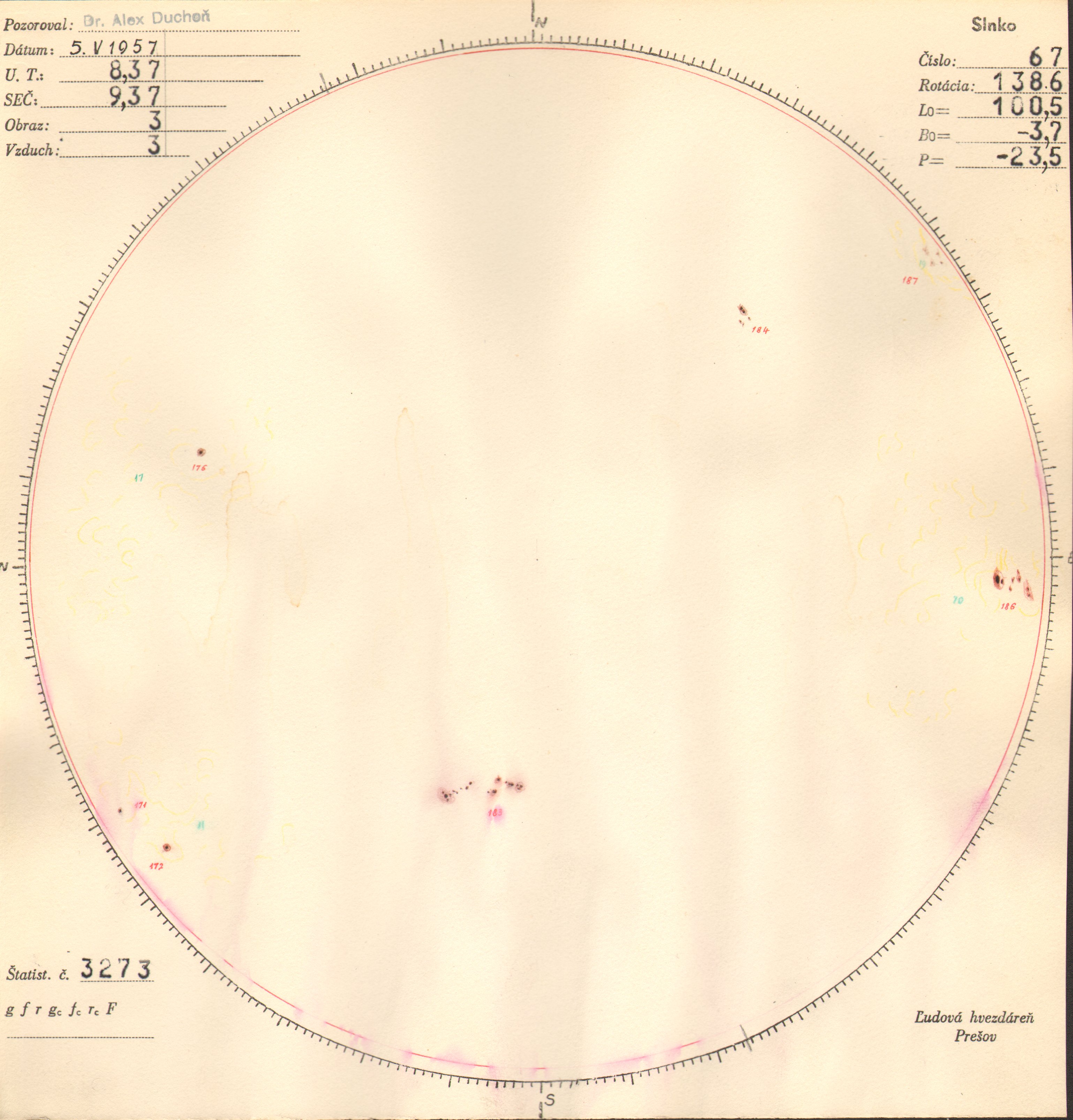 Obrázok zákresu Slnka na deň 05.05.1957