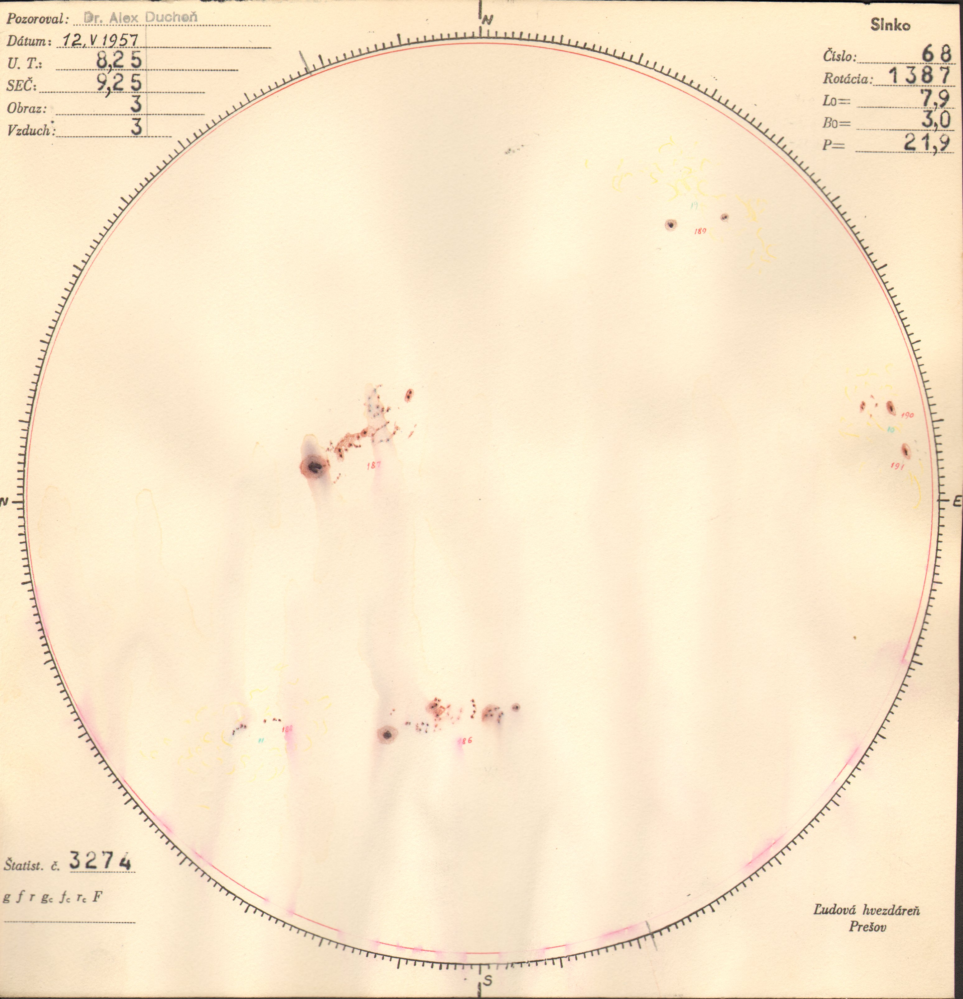 Obrázok zákresu Slnka na deň 12.05.1957