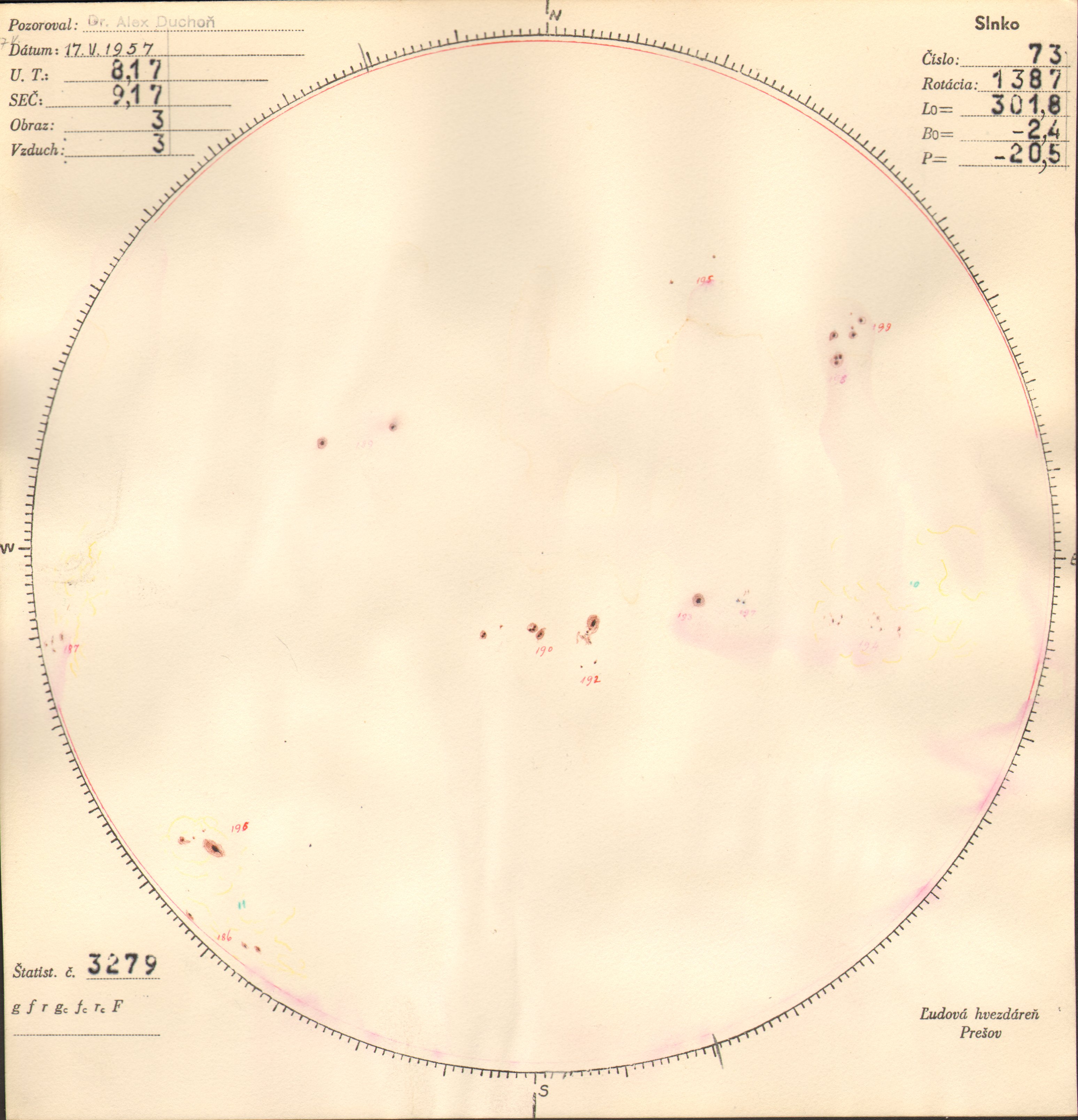 Obrázok zákresu Slnka na deň 17.05.1957