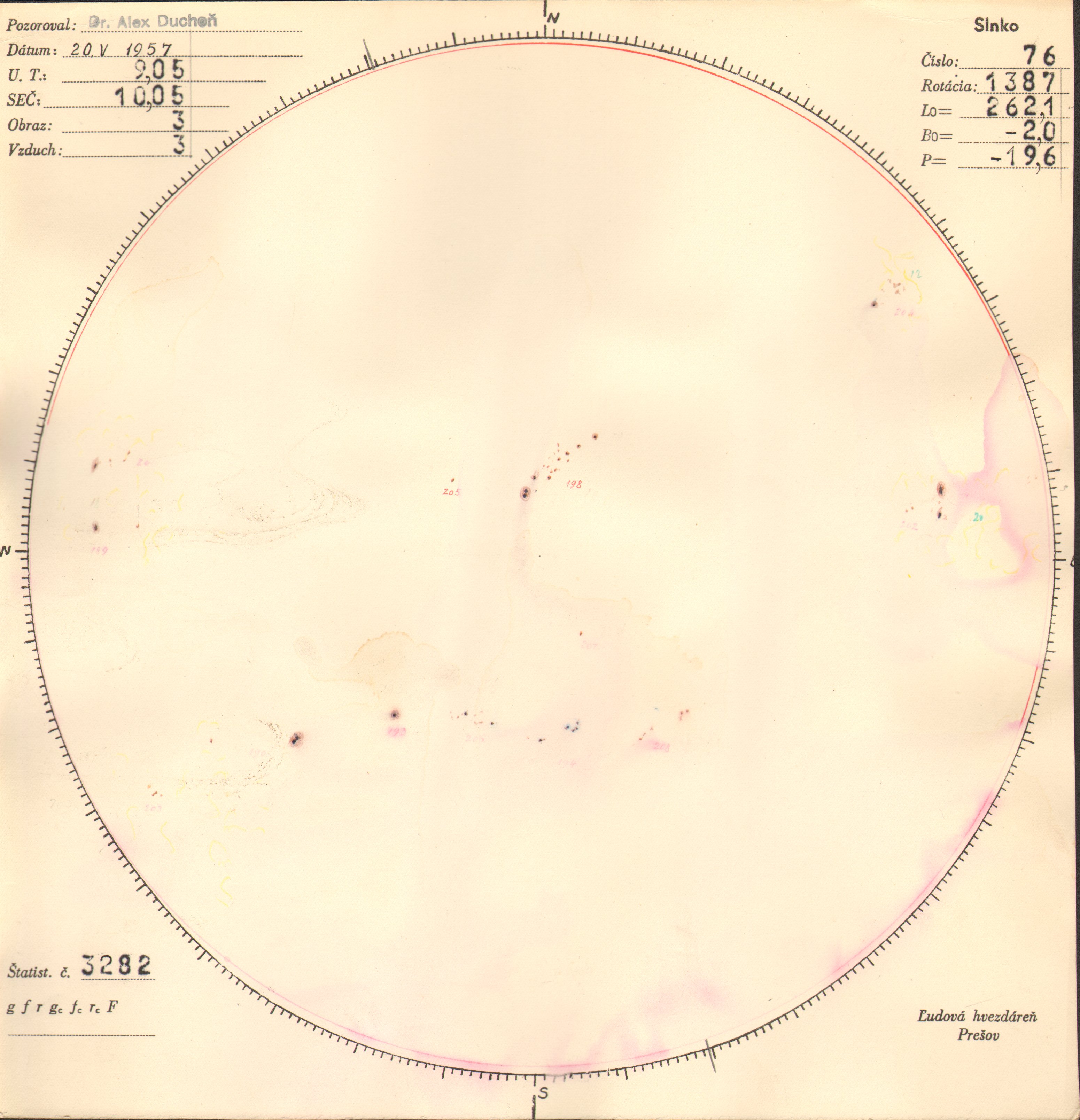 Obrázok zákresu Slnka na deň 20.05.1957