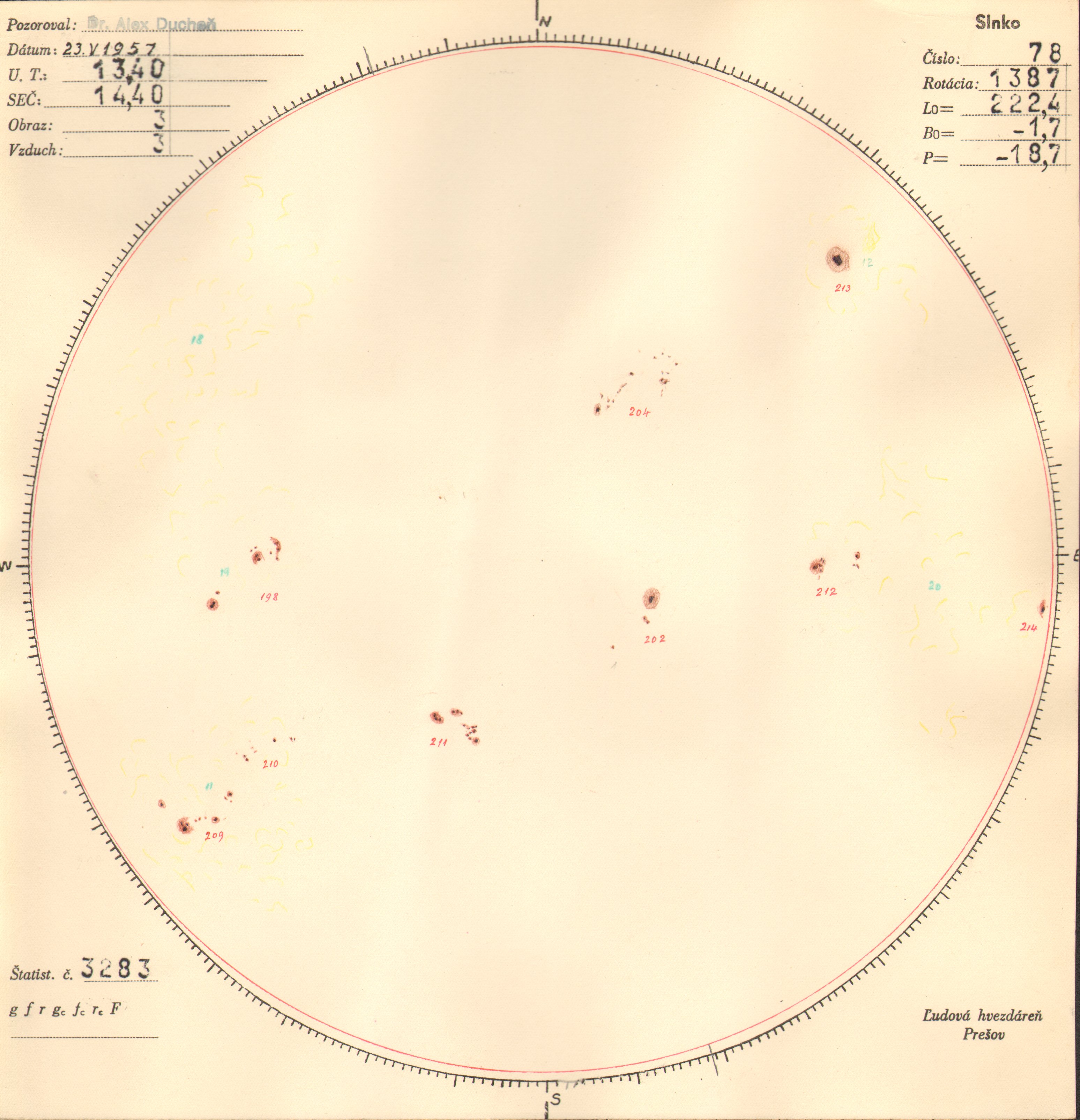 Obrázok zákresu Slnka na deň 23.05.1957