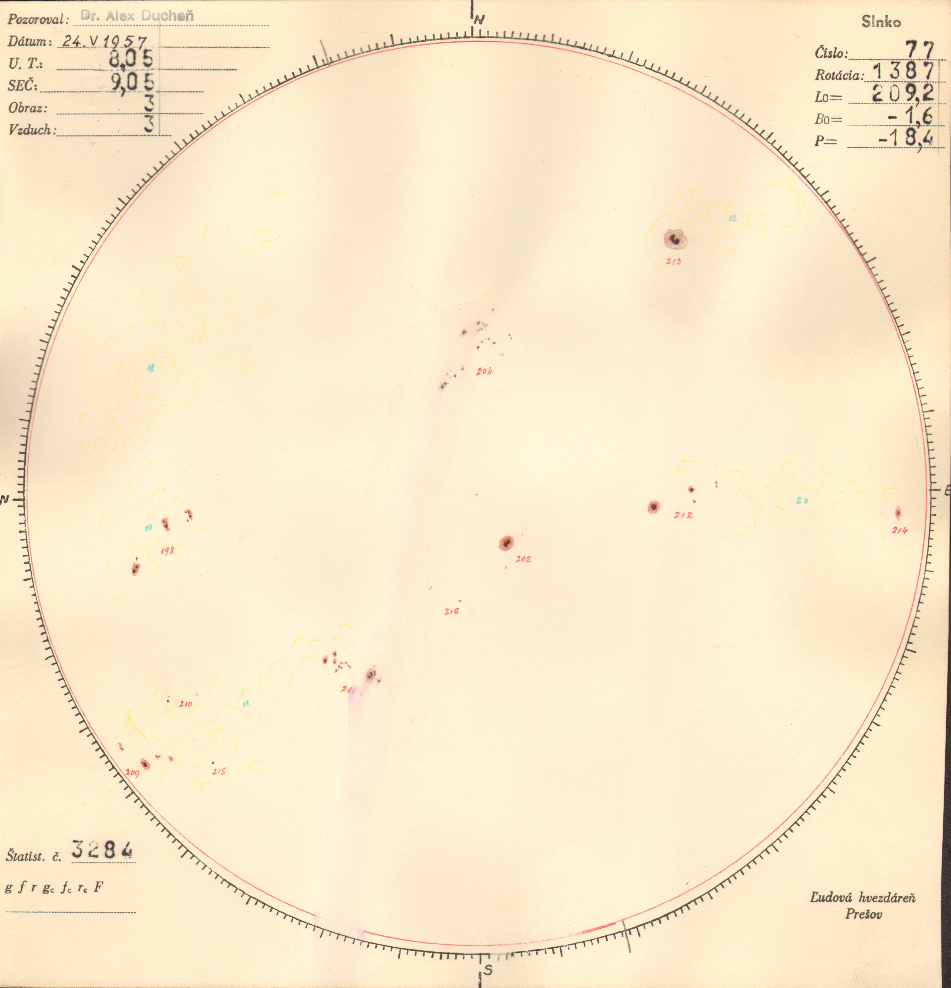 Obrázok zákresu Slnka na deň 24.05.1957