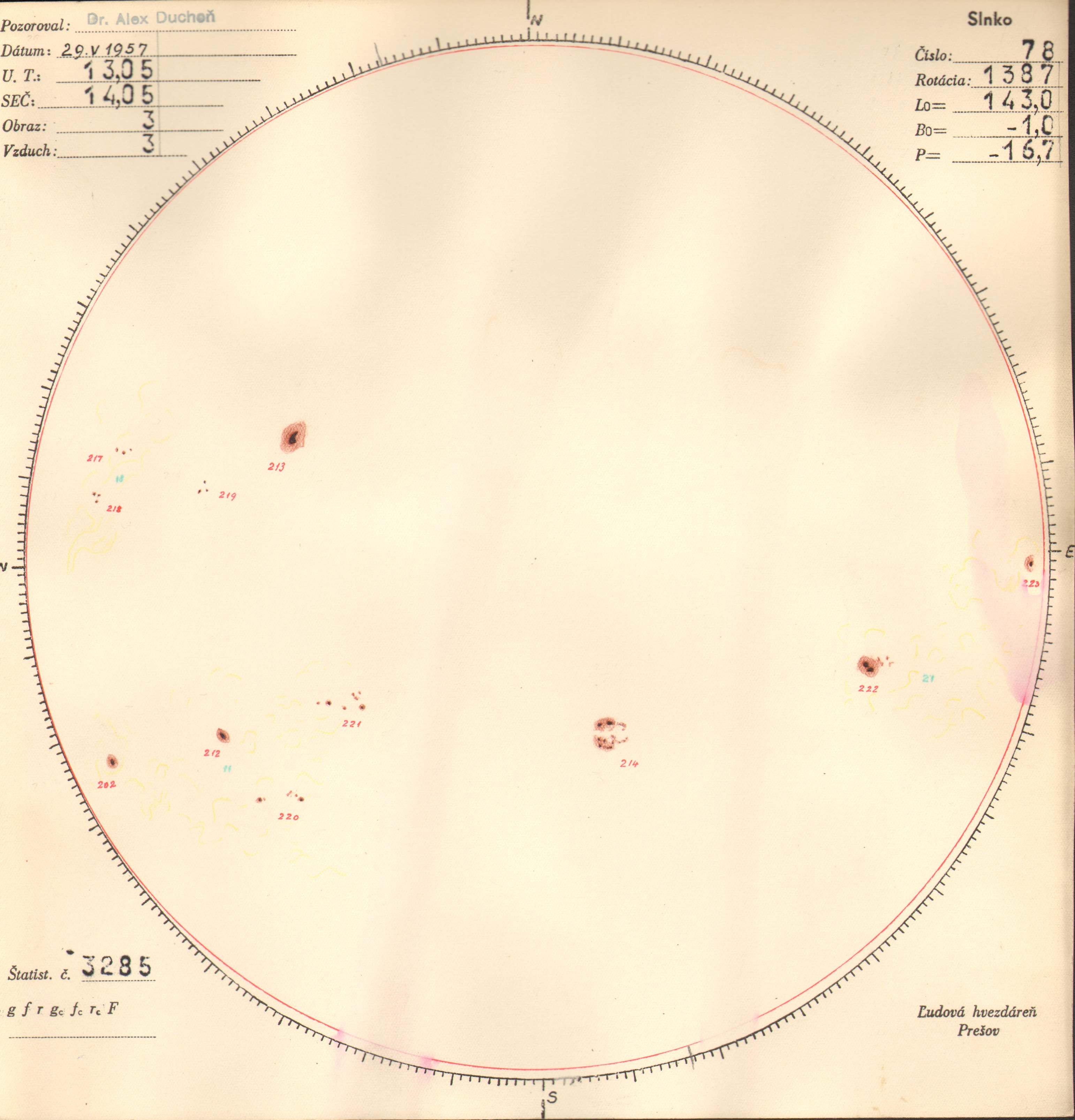 Obrázok zákresu Slnka na deň 29.05.1957