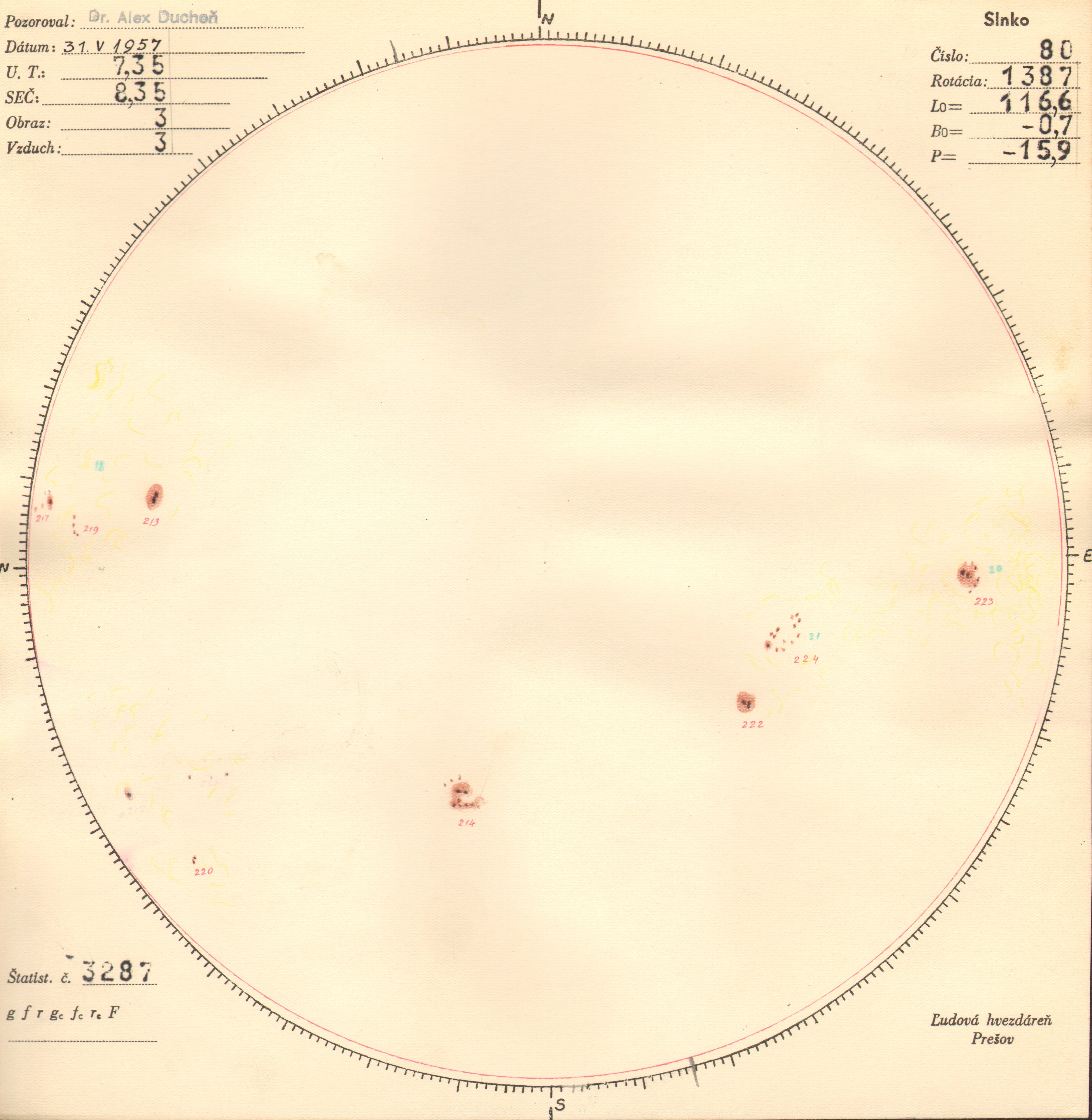 Obrázok zákresu Slnka na deň 31.05.1957
