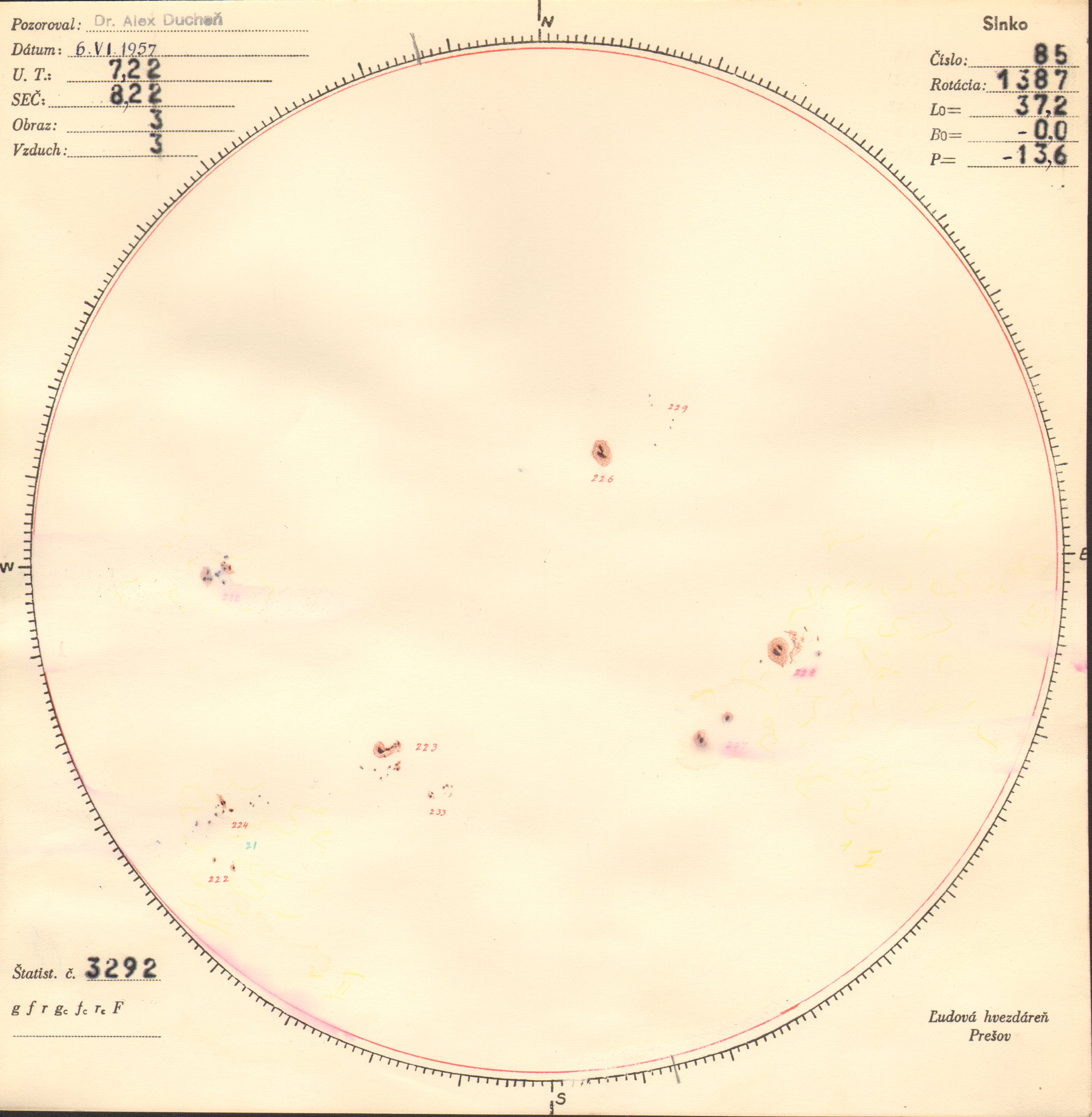 Obrázok zákresu Slnka na deň 06.06.1957