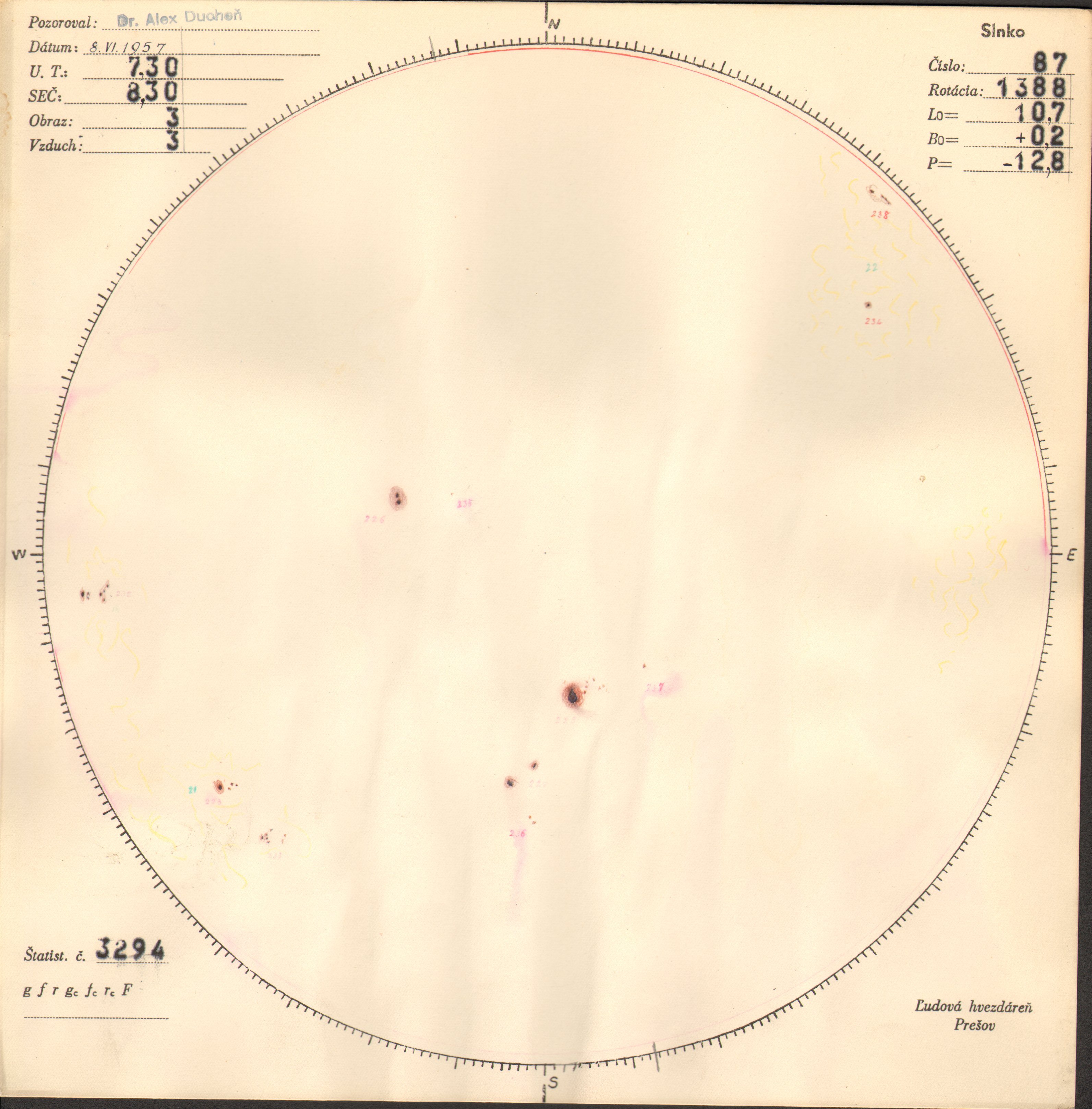 Obrázok zákresu Slnka na deň 08.06.1957