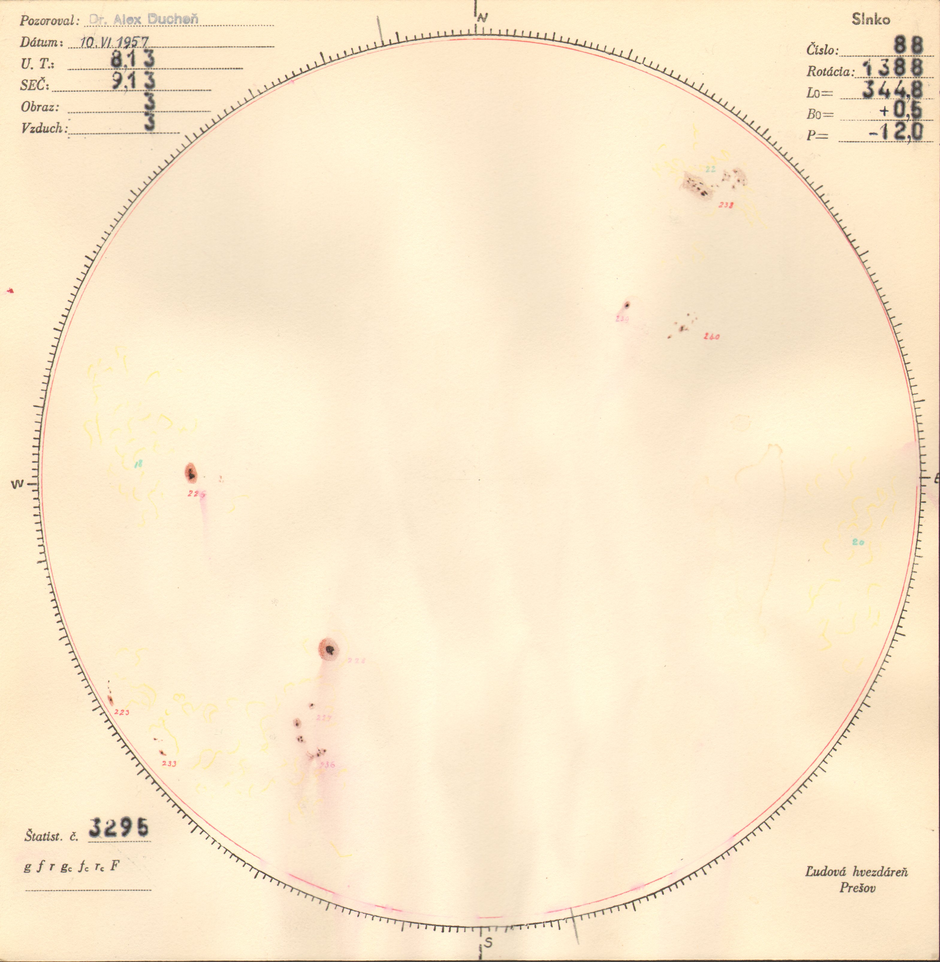 Obrázok zákresu Slnka na deň 10.06.1957