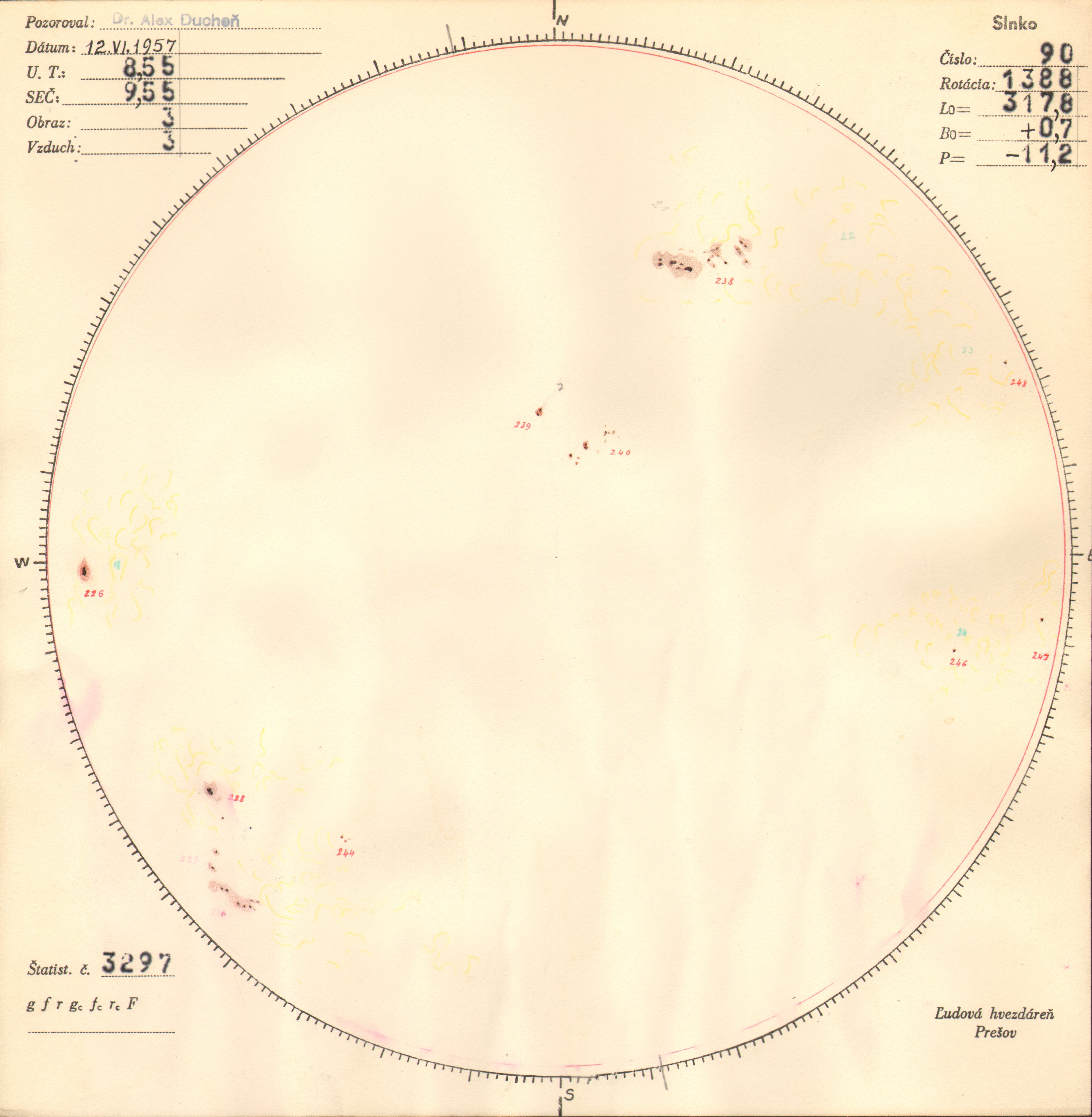 Obrázok zákresu Slnka na deň 12.06.1957