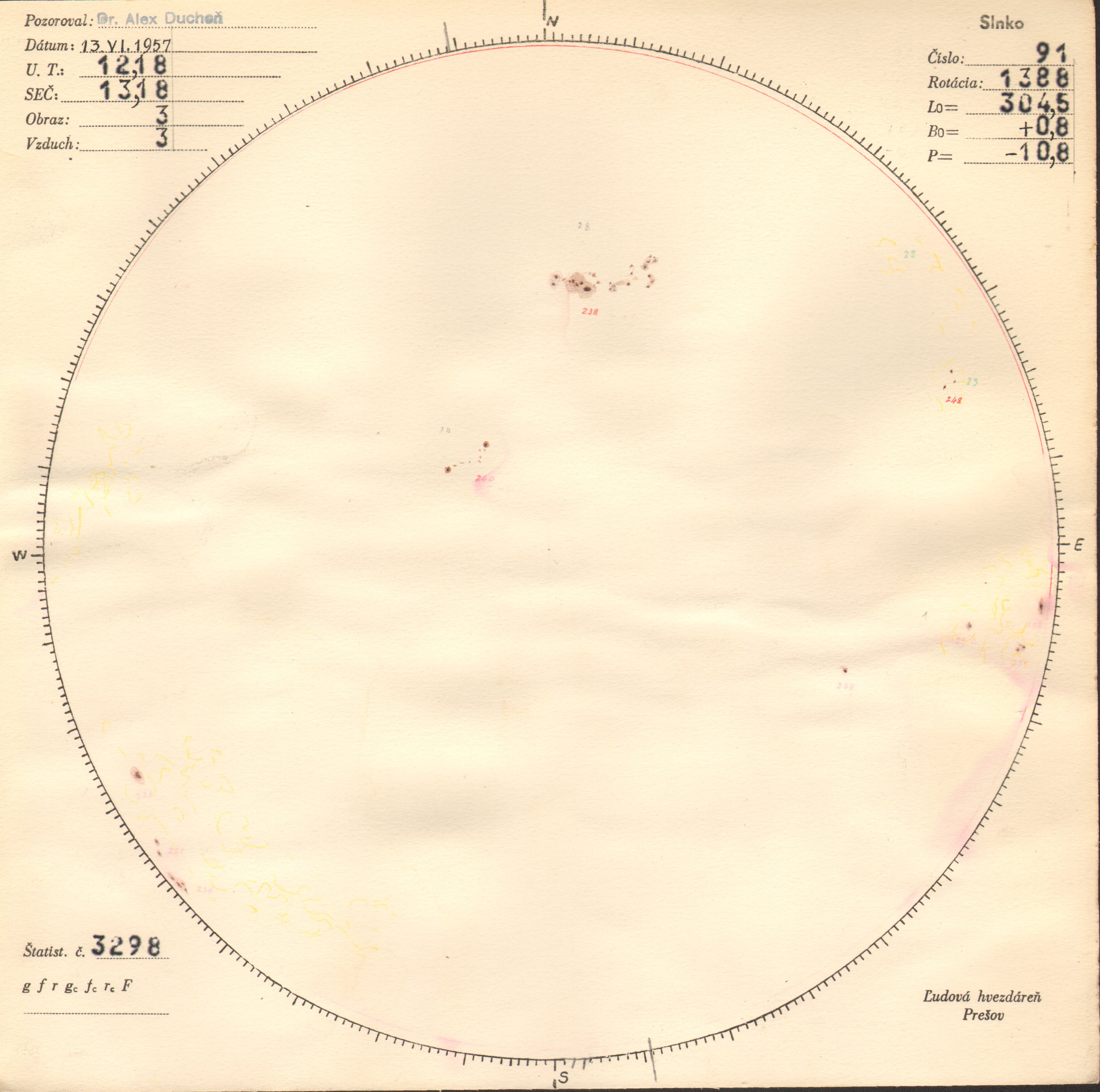 Obrázok zákresu Slnka na deň 13.06.1957