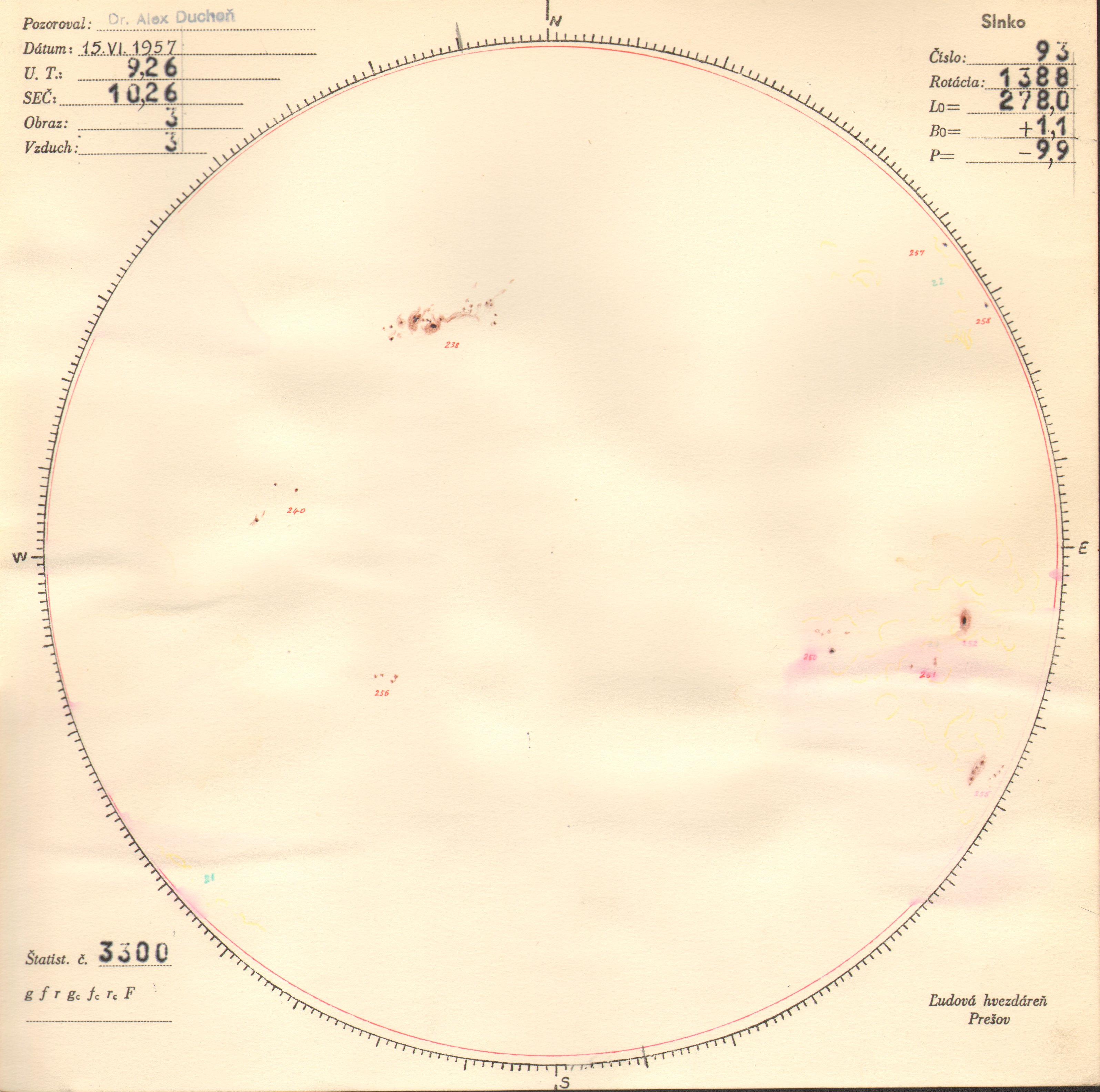 Obrázok zákresu Slnka na deň 15.06.1957
