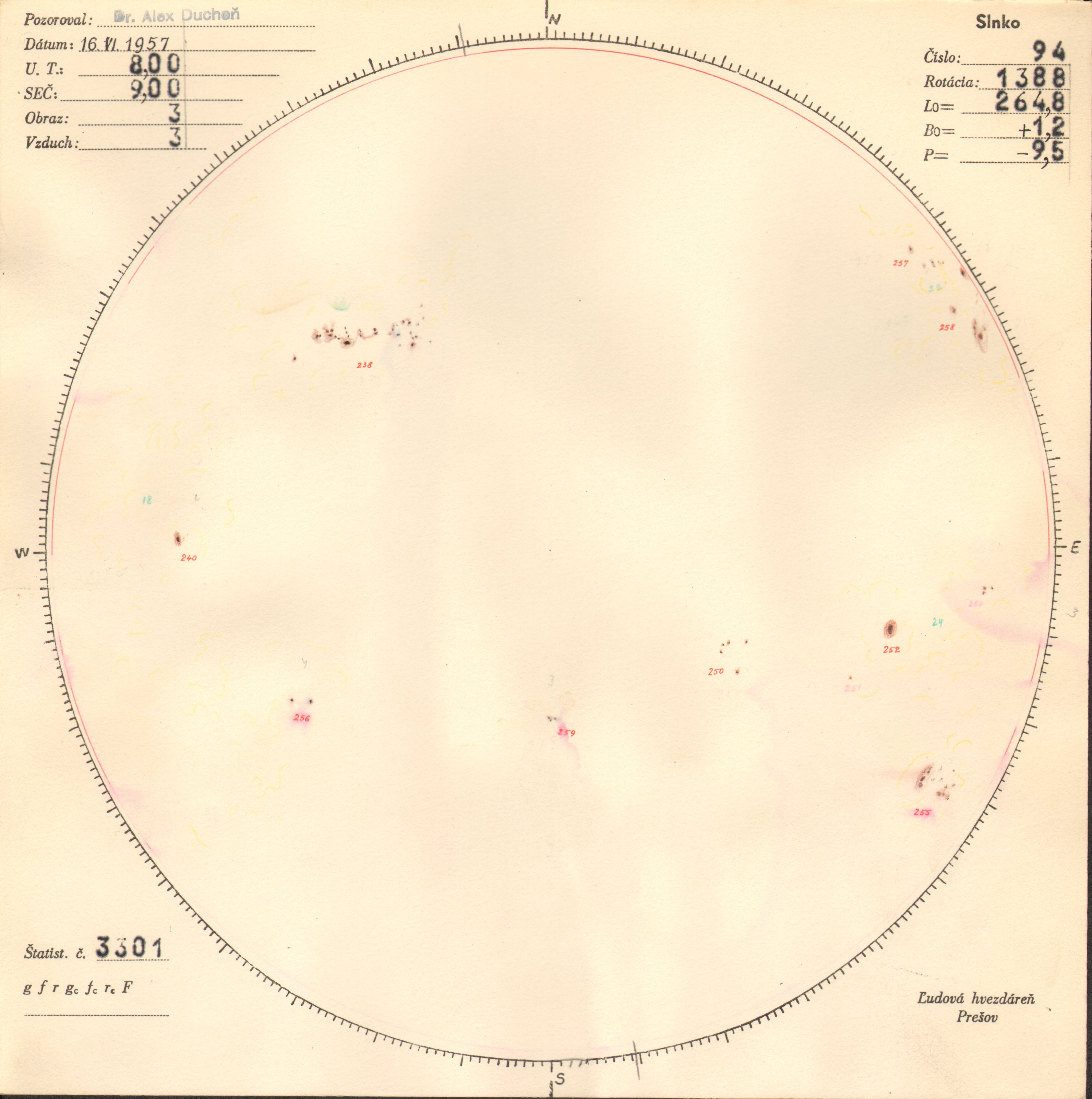 Obrázok zákresu Slnka na deň 16.06.1957