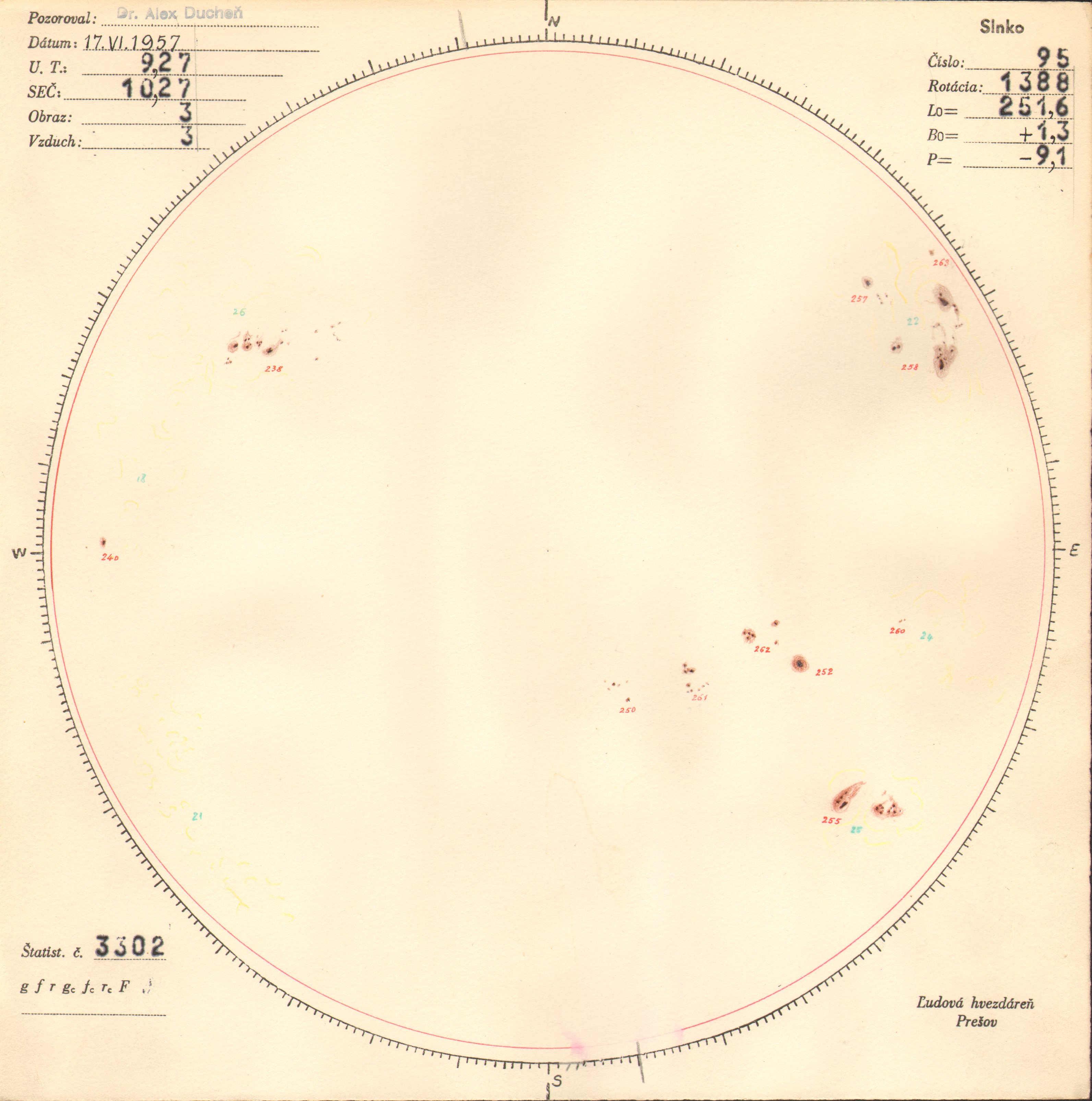 Obrázok zákresu Slnka na deň 17.06.1957