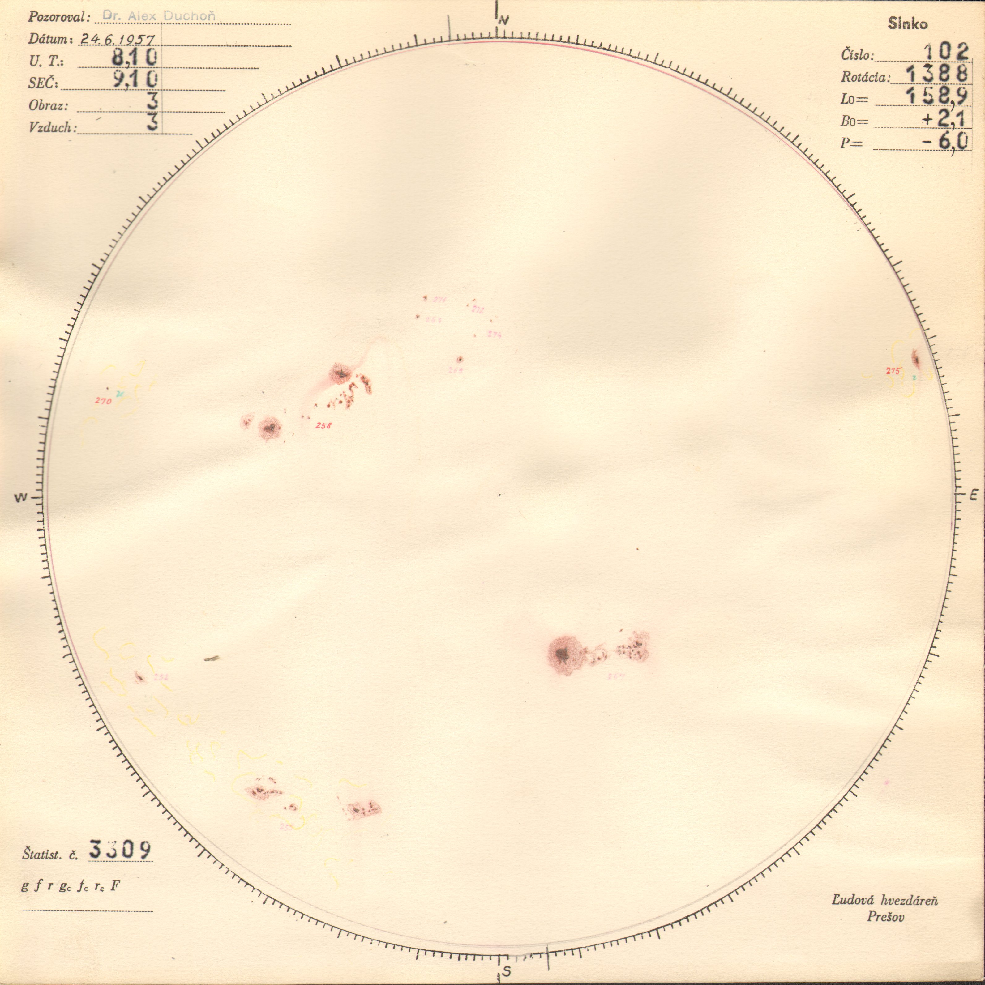 Obrázok zákresu Slnka na deň 24.06.1957