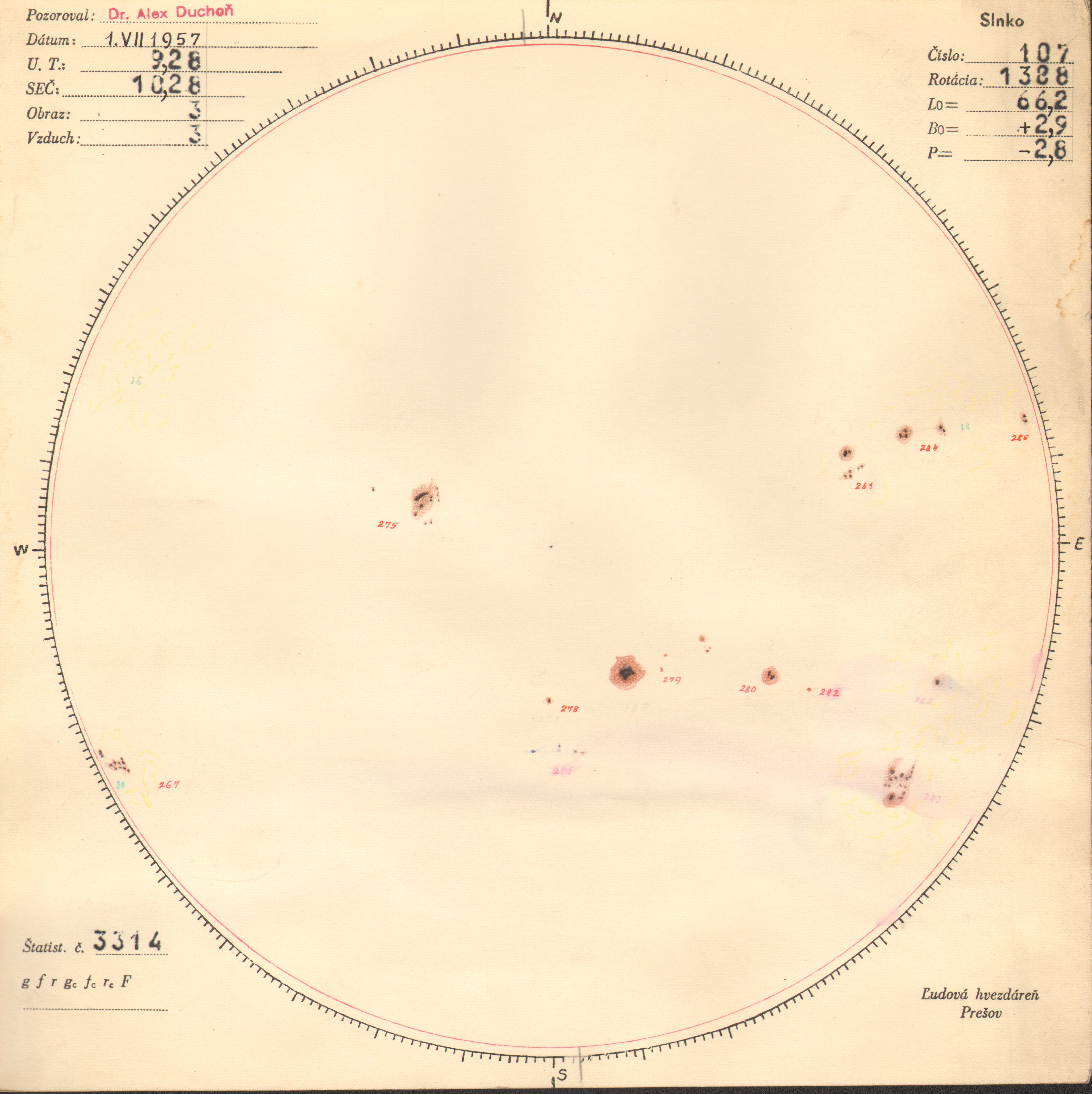 Obrázok zákresu Slnka na deň 01.07.1957
