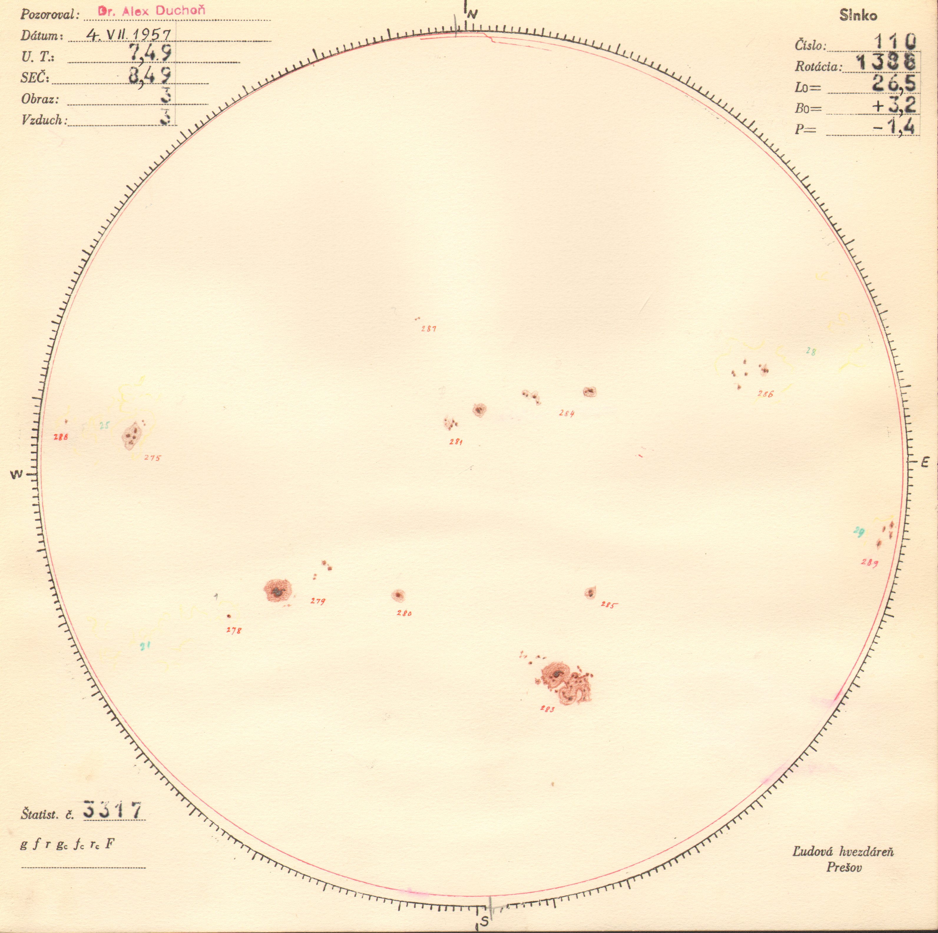 Obrázok zákresu Slnka na deň 04.07.1957