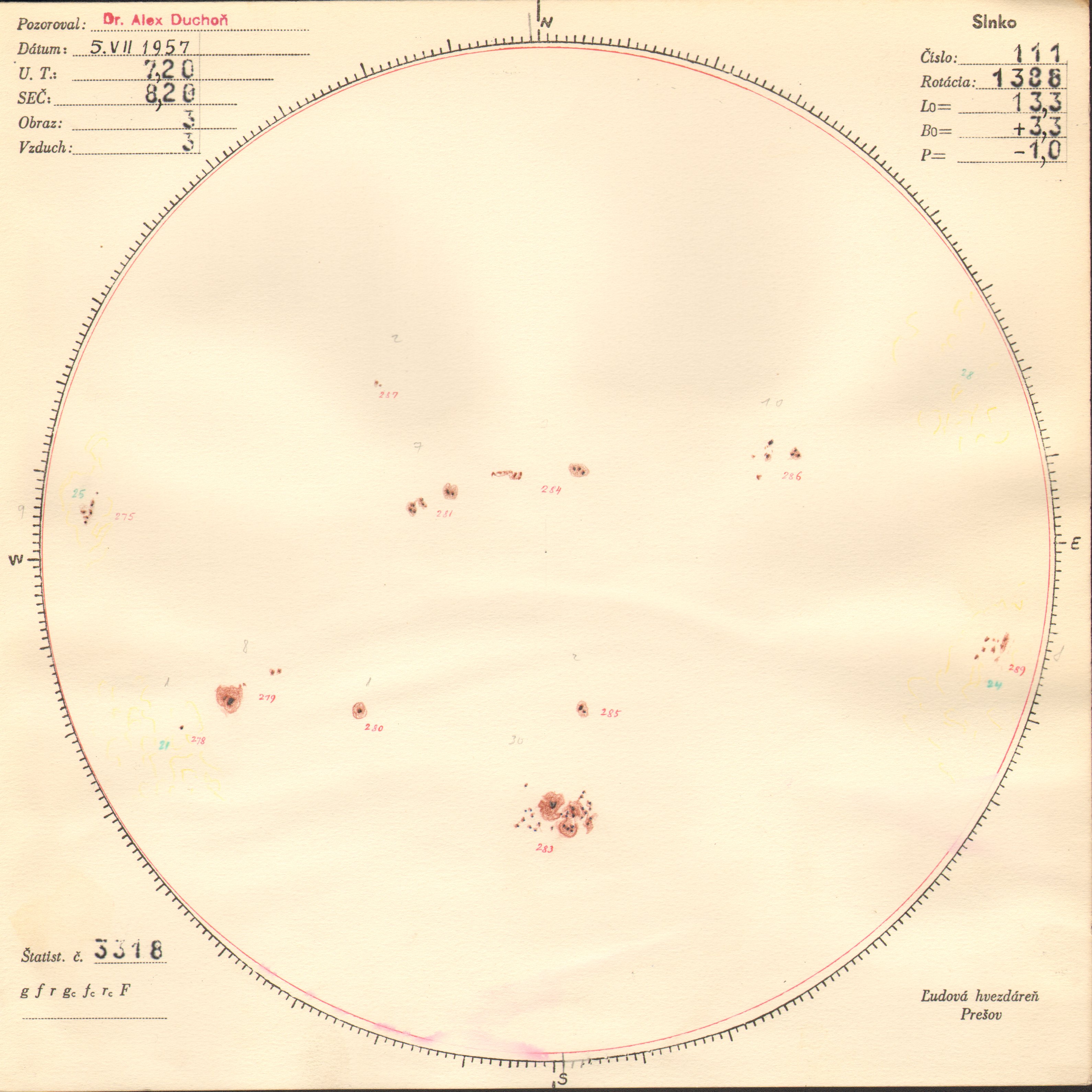 Obrázok zákresu Slnka na deň 05.07.1957