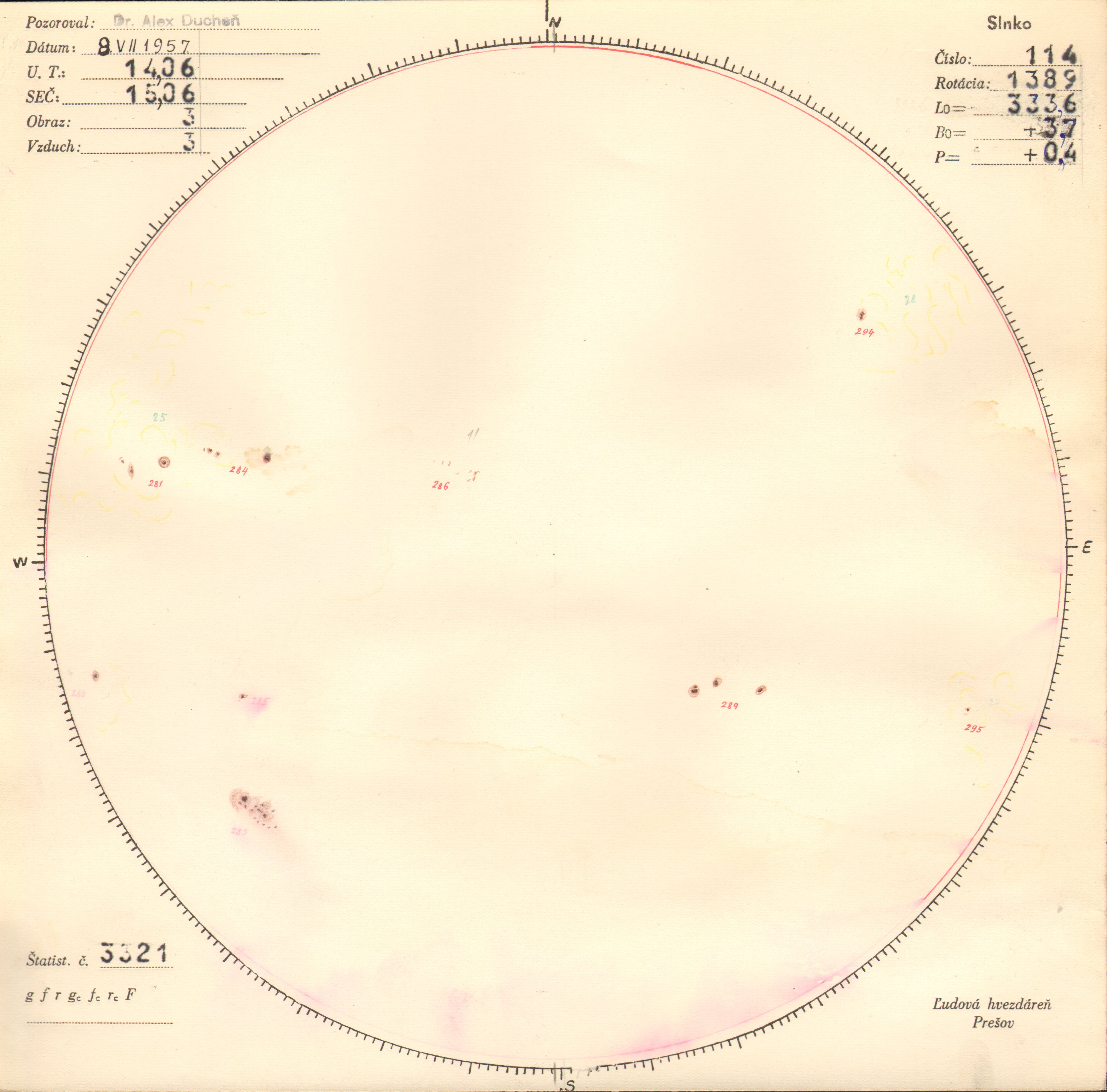 Obrázok zákresu Slnka na deň 08.07.1957