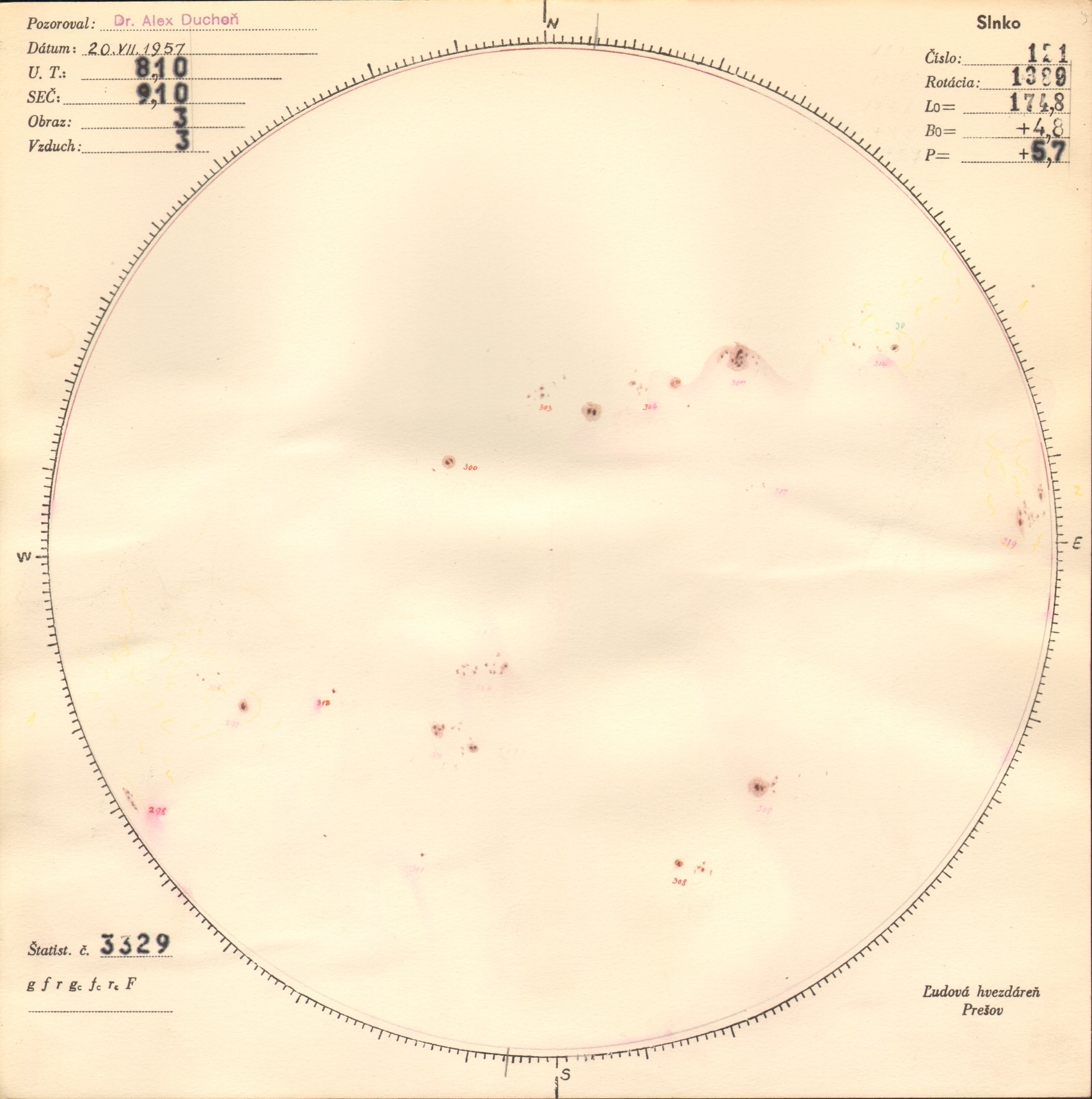 Obrázok zákresu Slnka na deň 20.07.1957