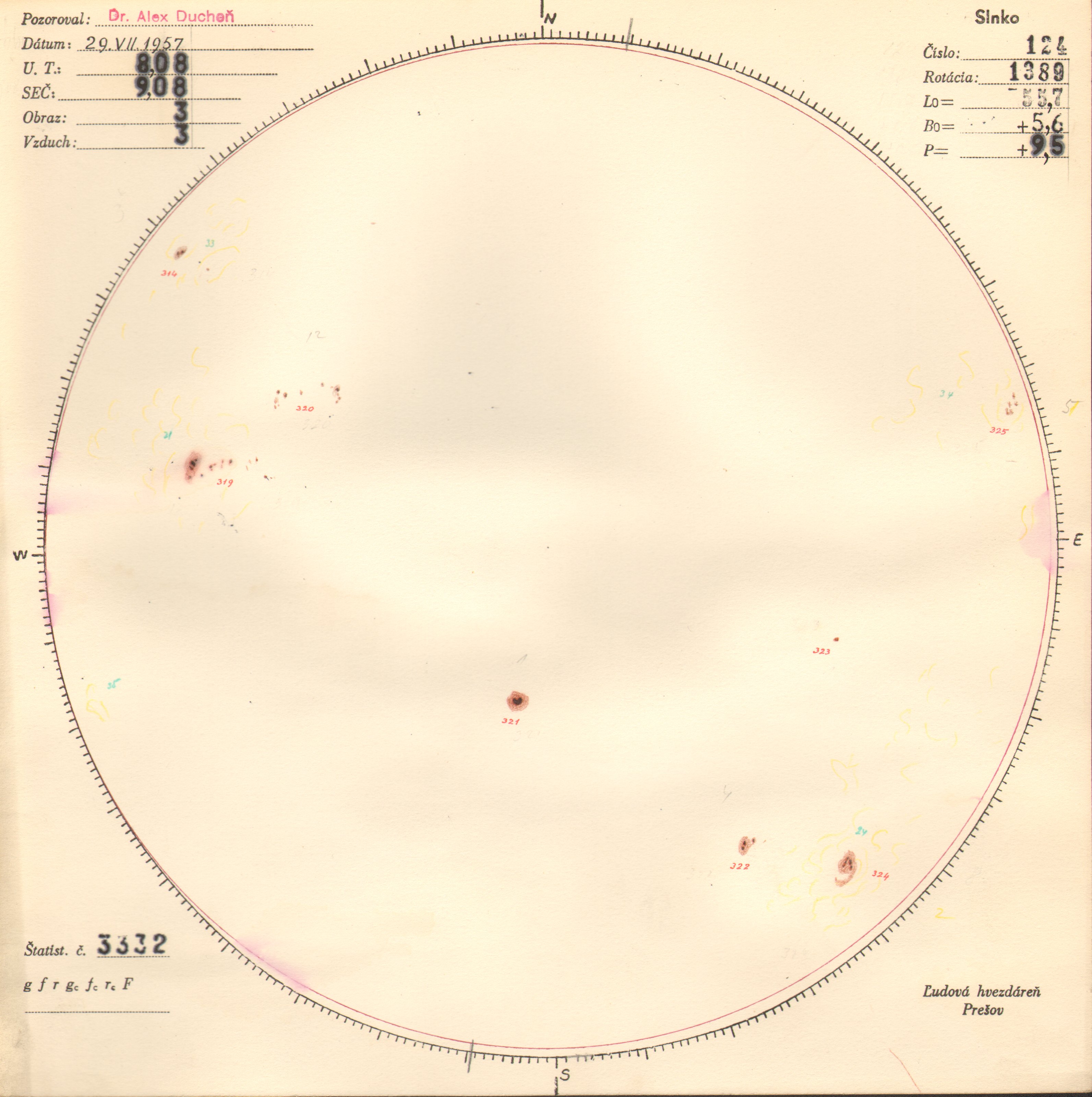 Obrázok zákresu Slnka na deň 29.07.1957