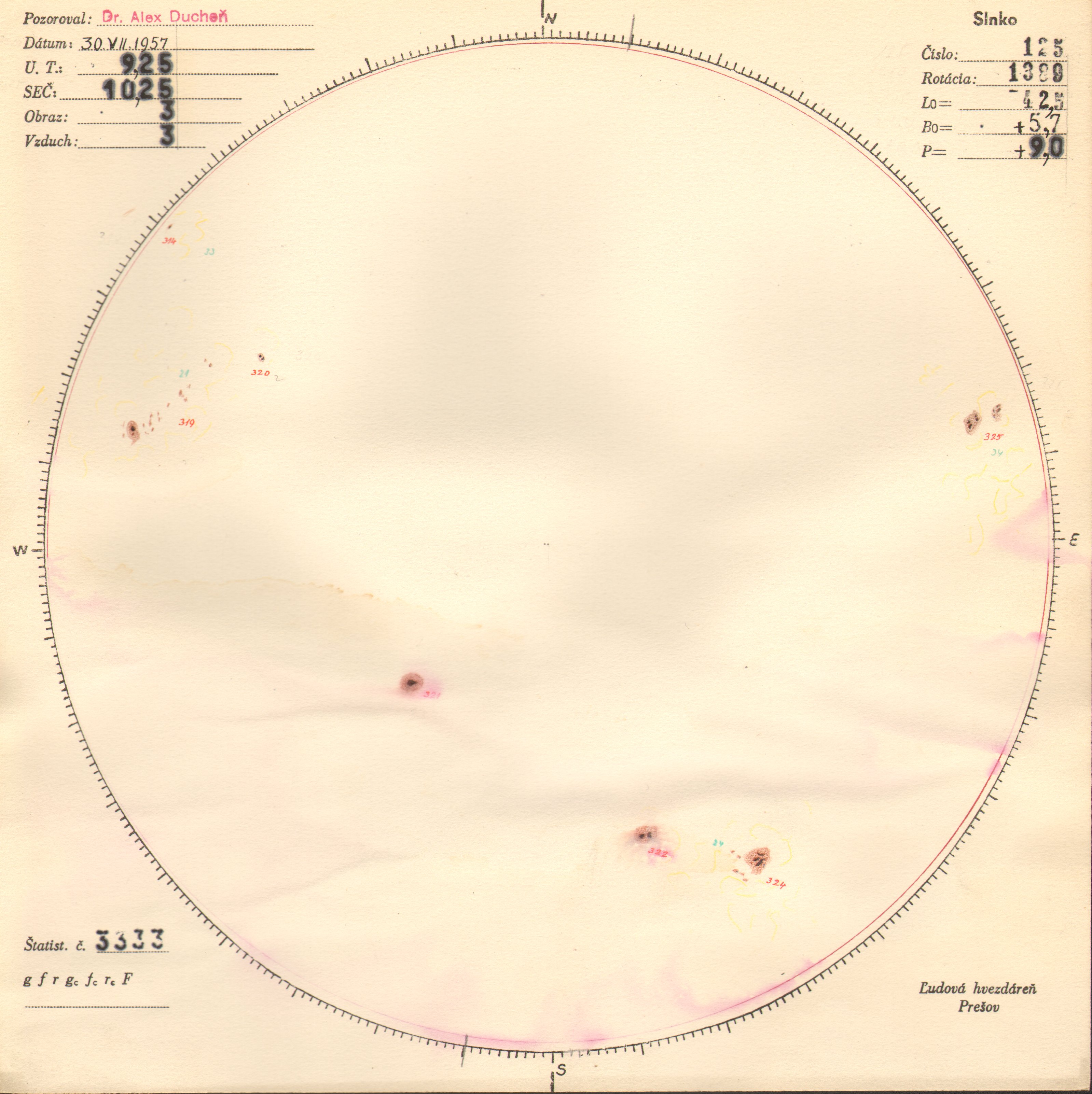 Obrázok zákresu Slnka na deň 30.07.1957