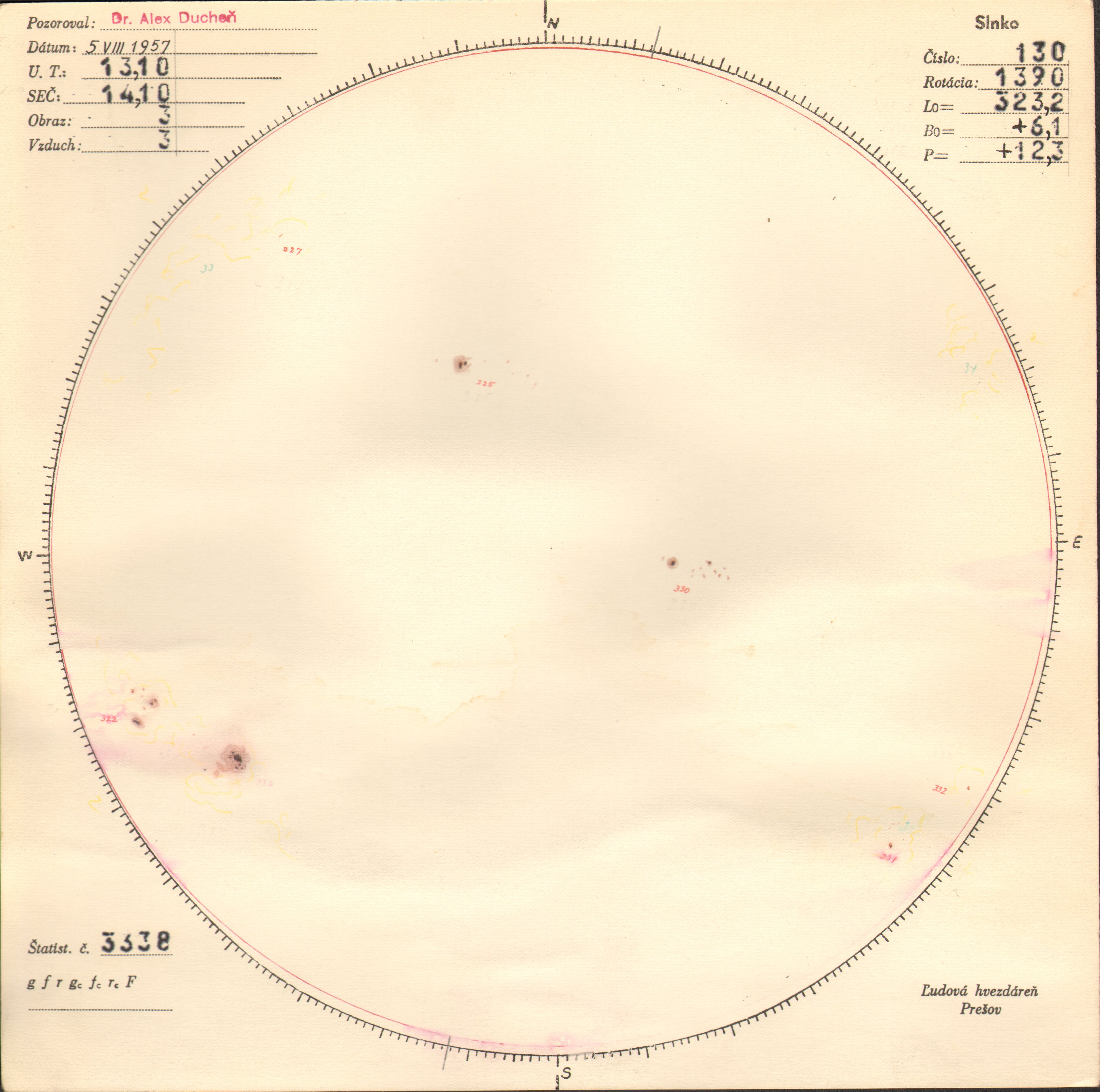 Obrázok zákresu Slnka na deň 05.08.1957