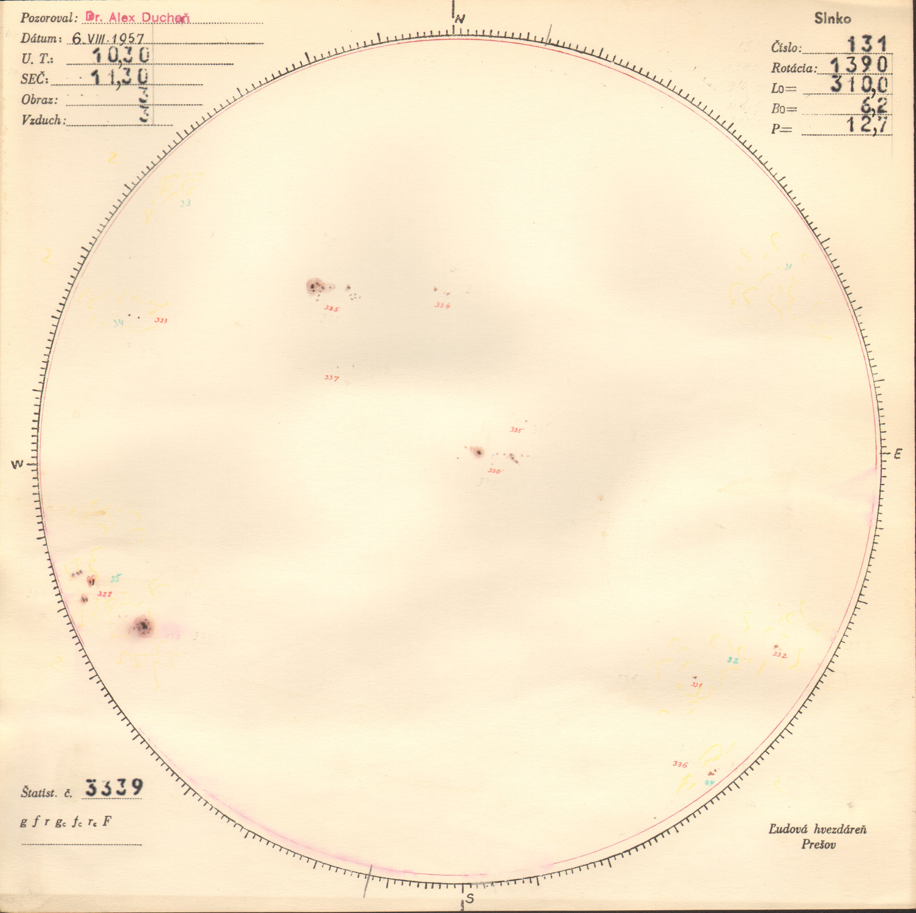 Obrázok zákresu Slnka na deň 06.08.1957