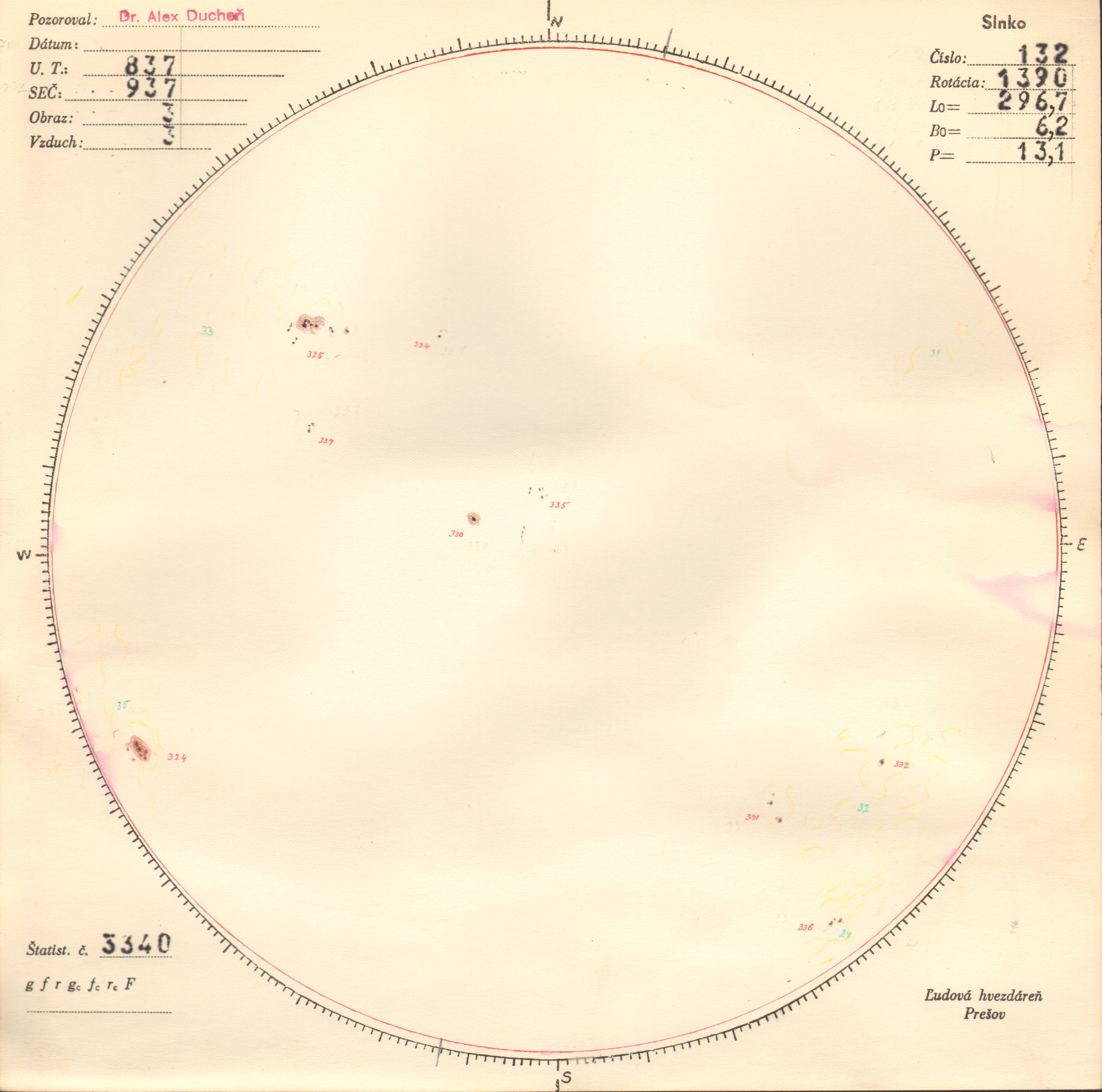 Obrázok zákresu Slnka na deň 07.08.1957
