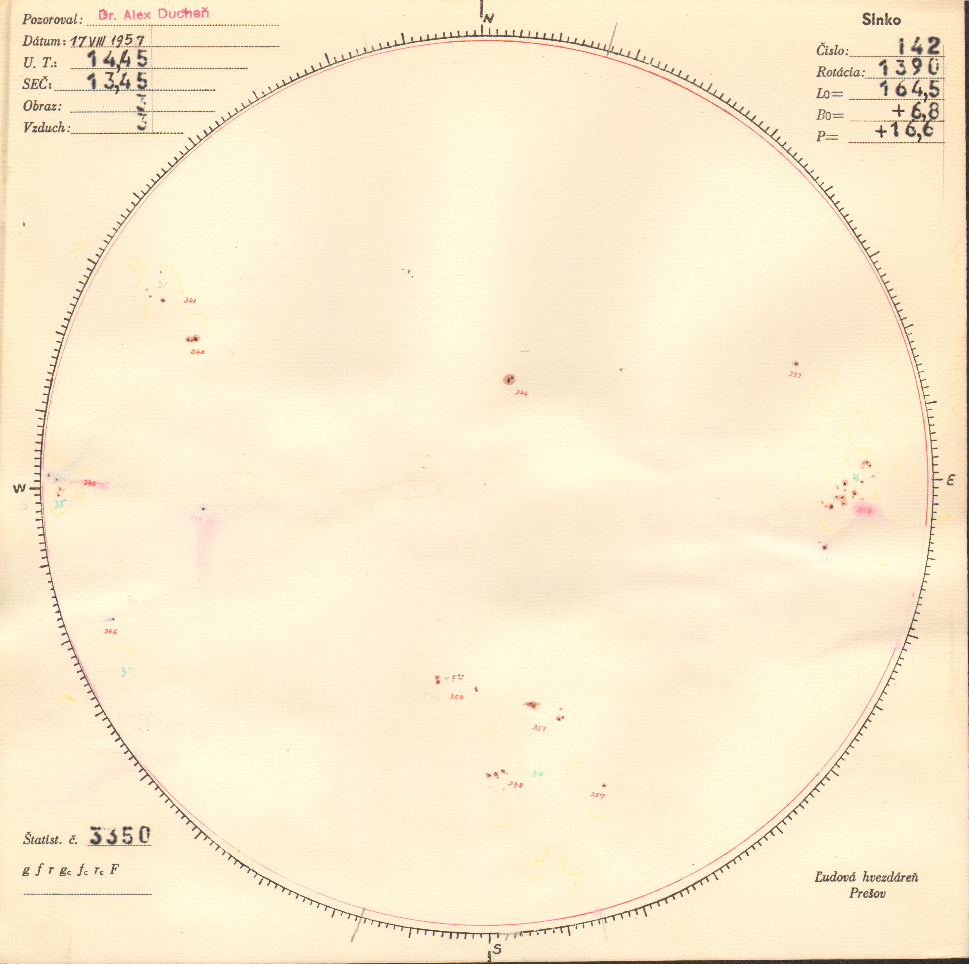 Obrázok zákresu Slnka na deň 17.08.1957