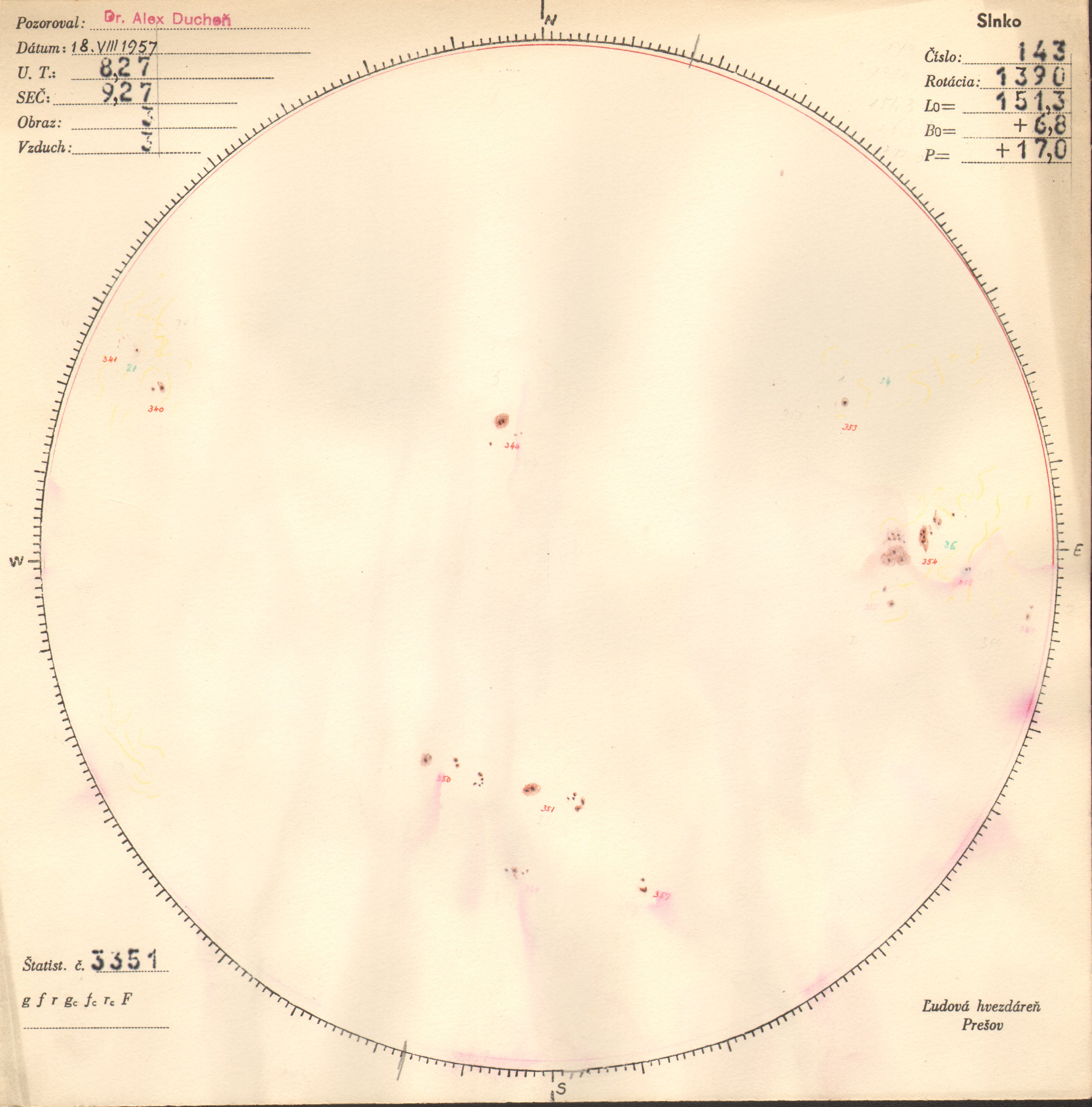 Obrázok zákresu Slnka na deň 18.08.1957