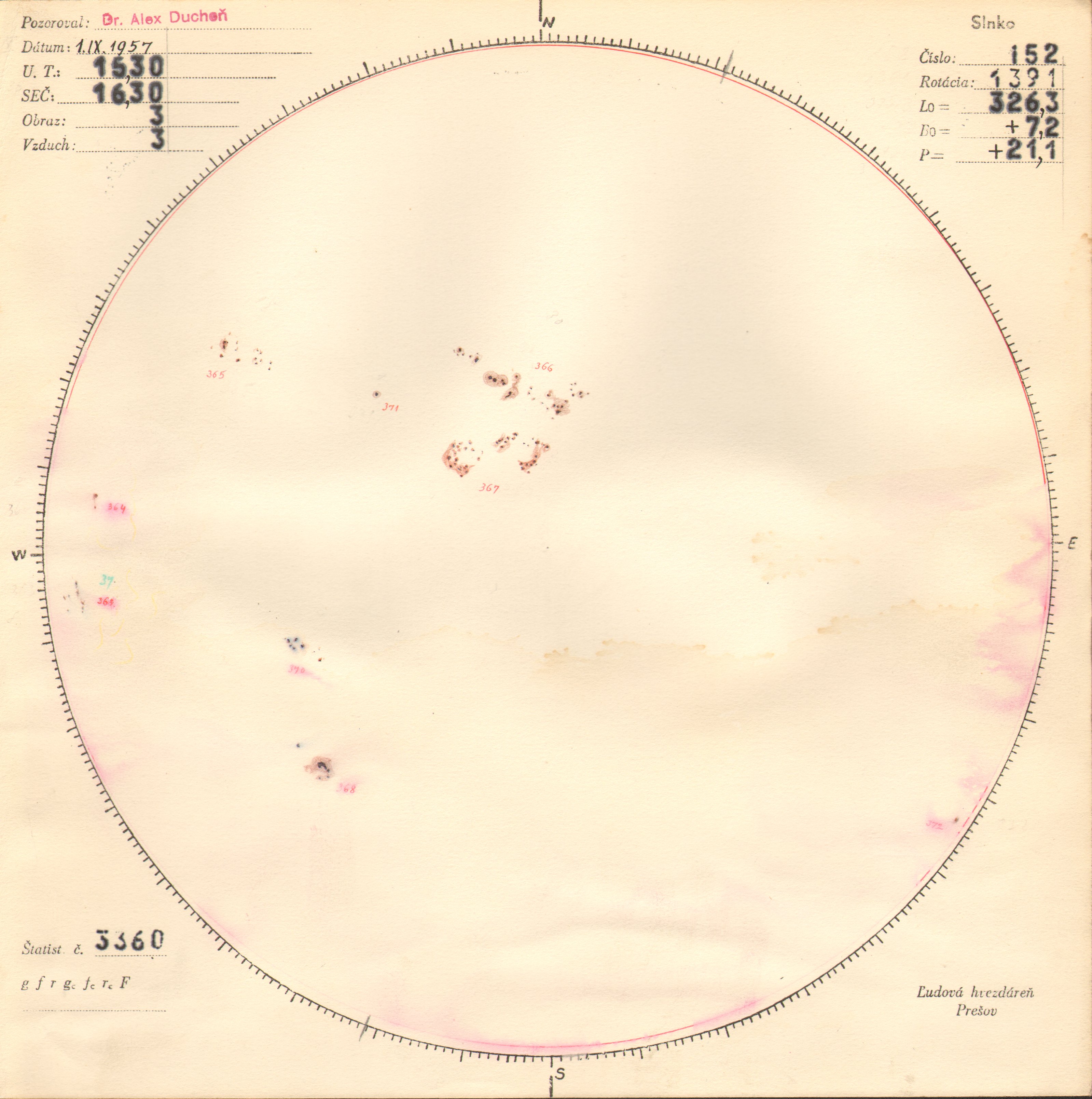 Obrázok zákresu Slnka na deň 01.09.1957