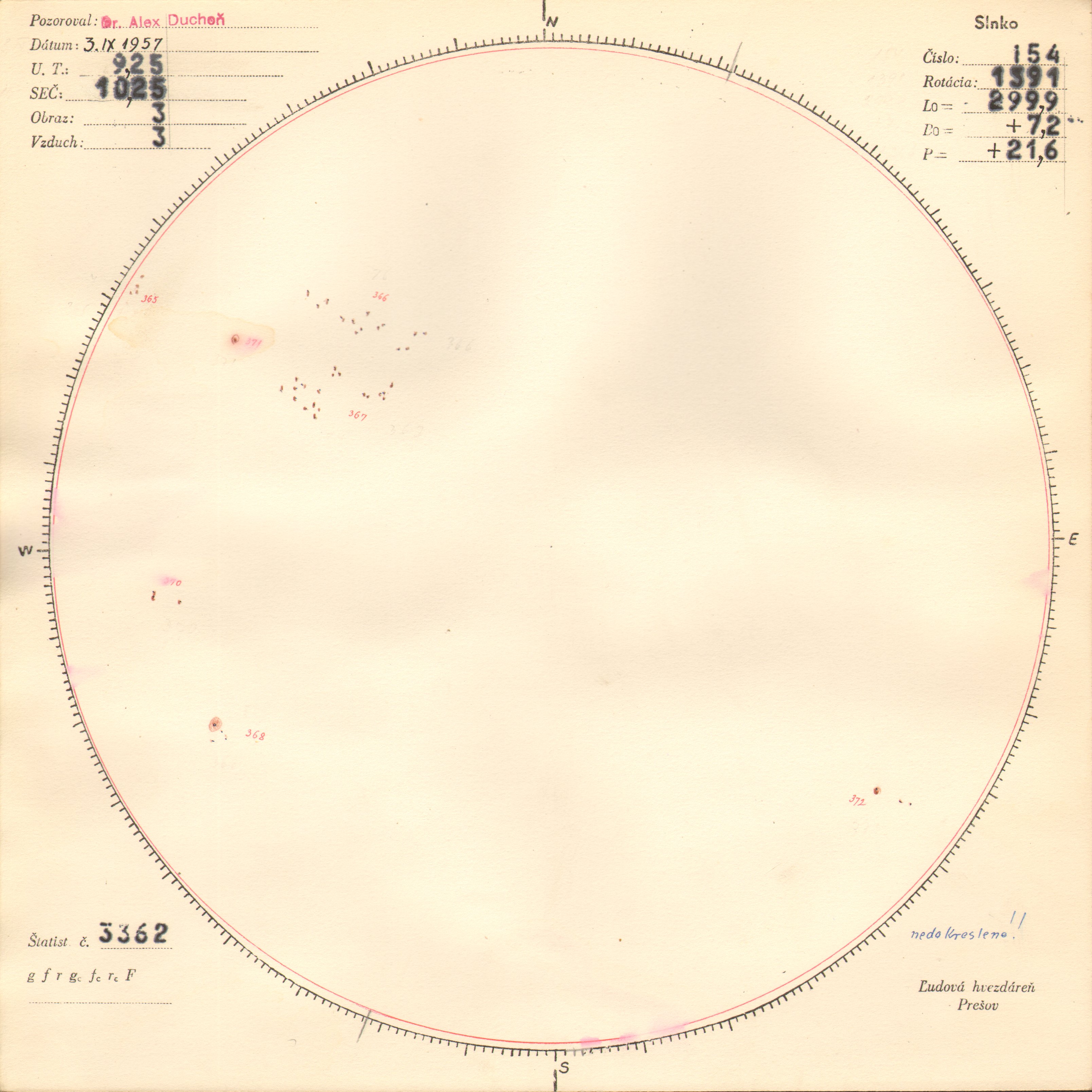 Obrázok zákresu Slnka na deň 03.09.1957