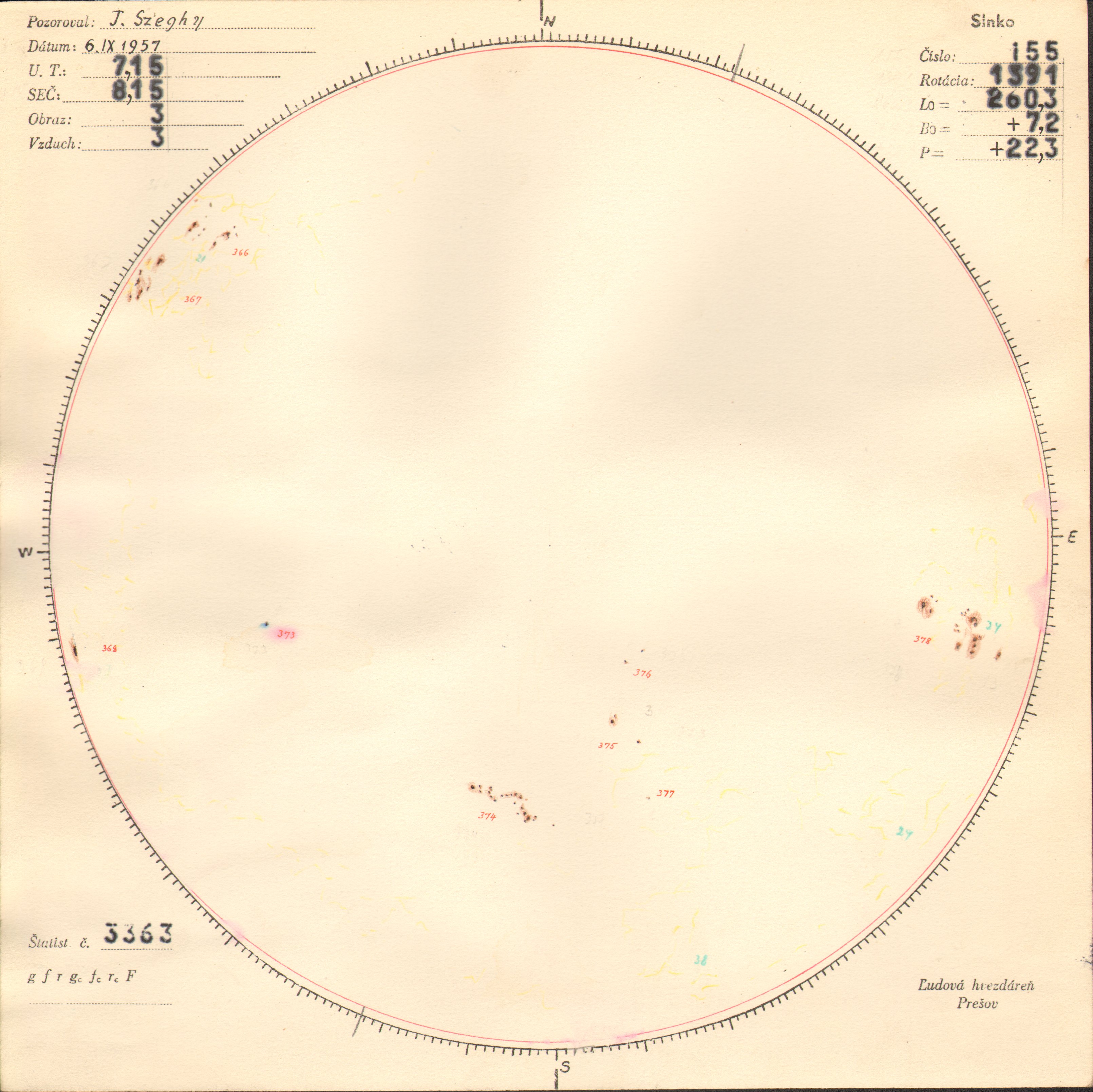 Obrázok zákresu Slnka na deň 06.09.1957