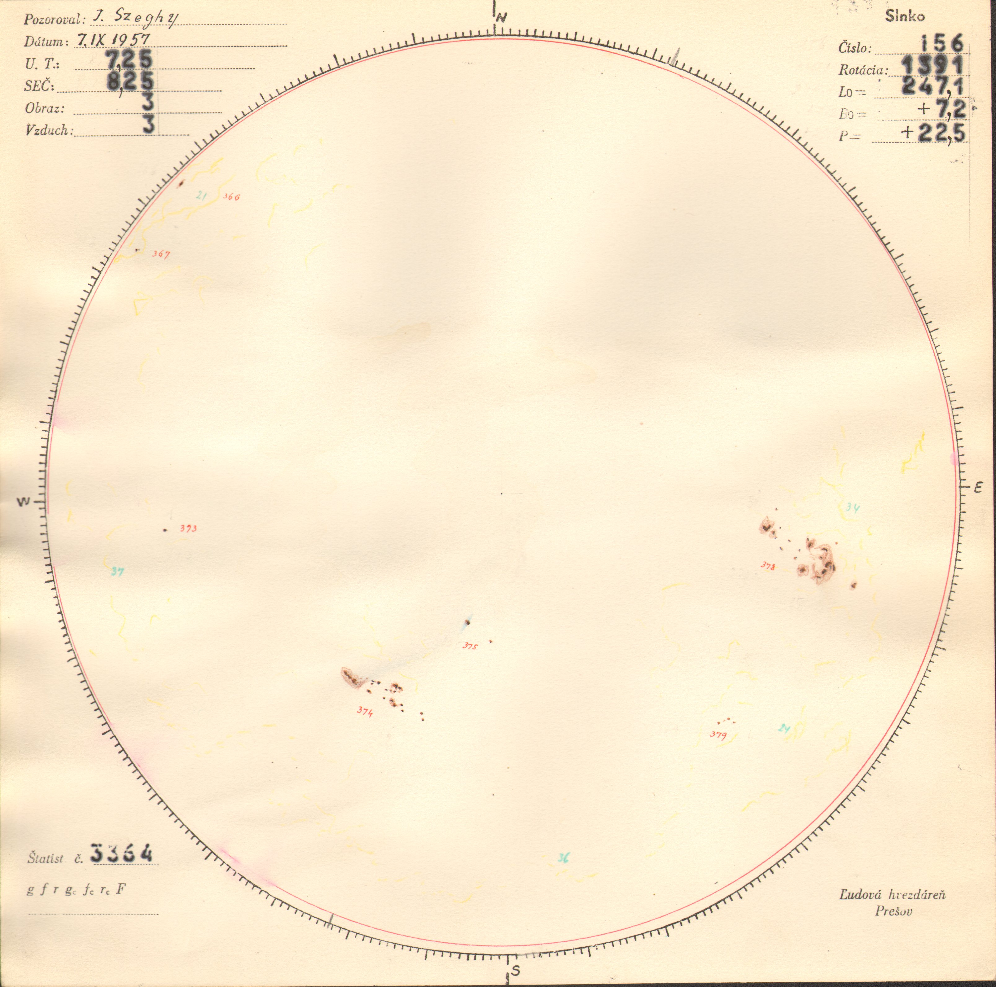 Obrázok zákresu Slnka na deň 07.09.1957