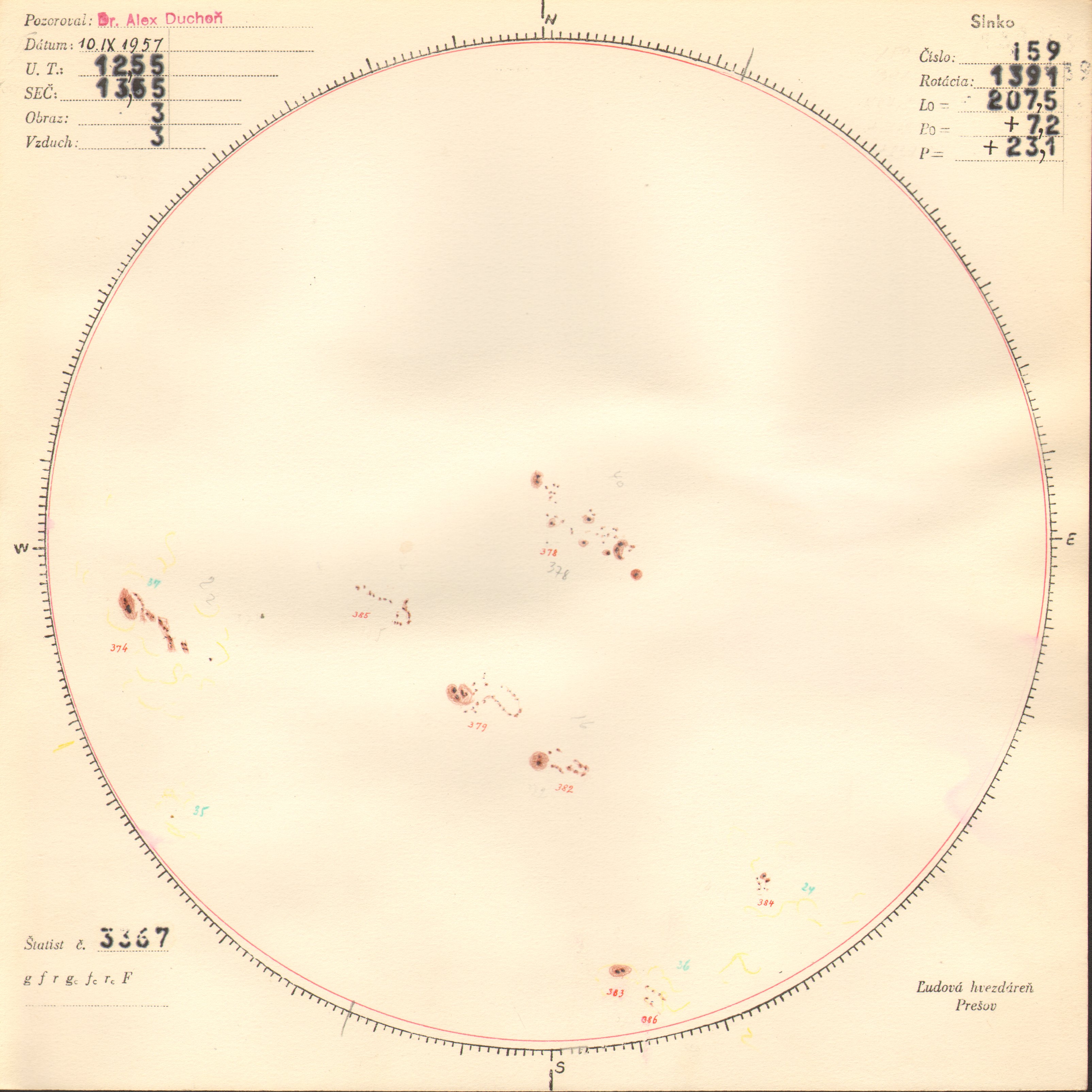 Obrázok zákresu Slnka na deň 10.09.1957