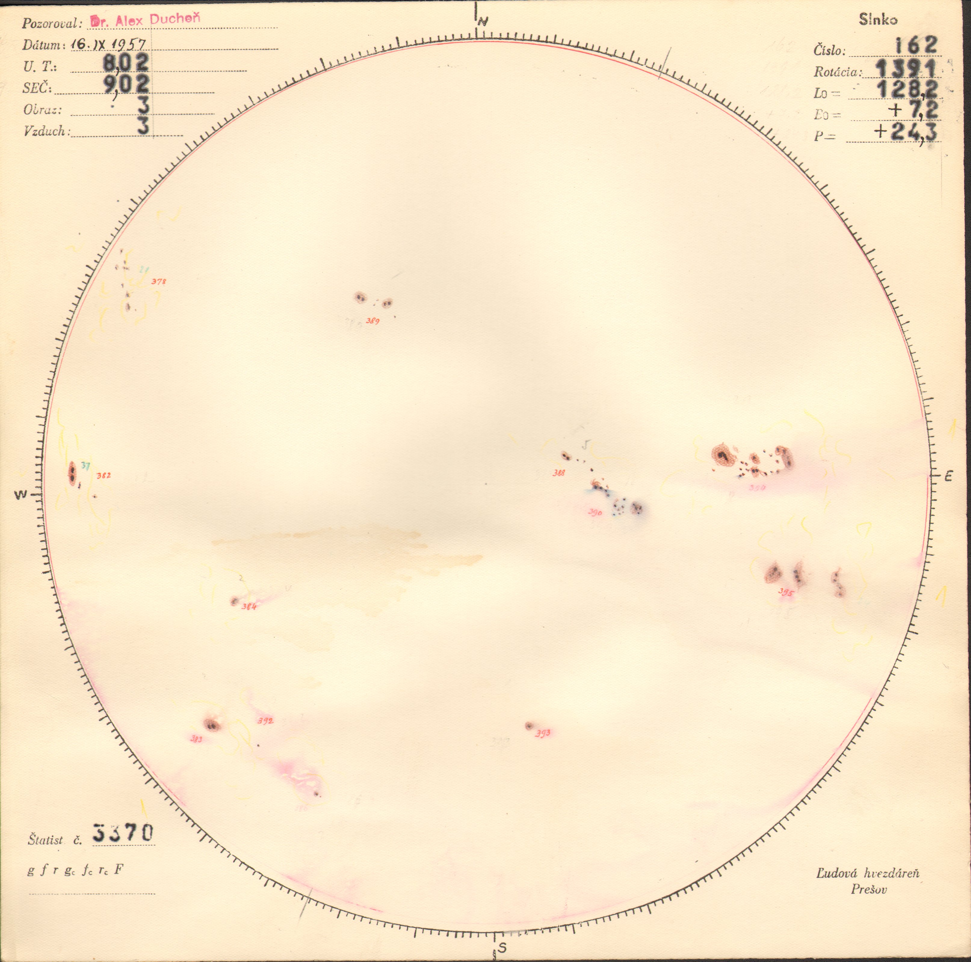 Obrázok zákresu Slnka na deň 16.09.1957