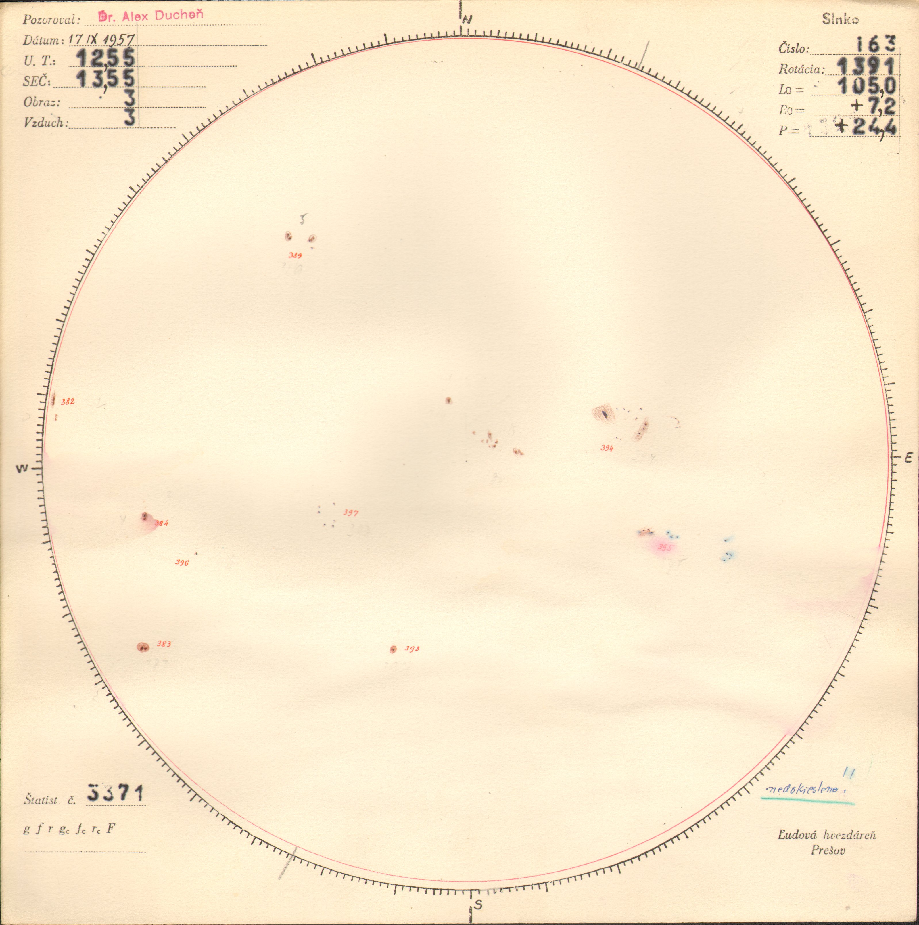 Obrázok zákresu Slnka na deň 17.09.1957