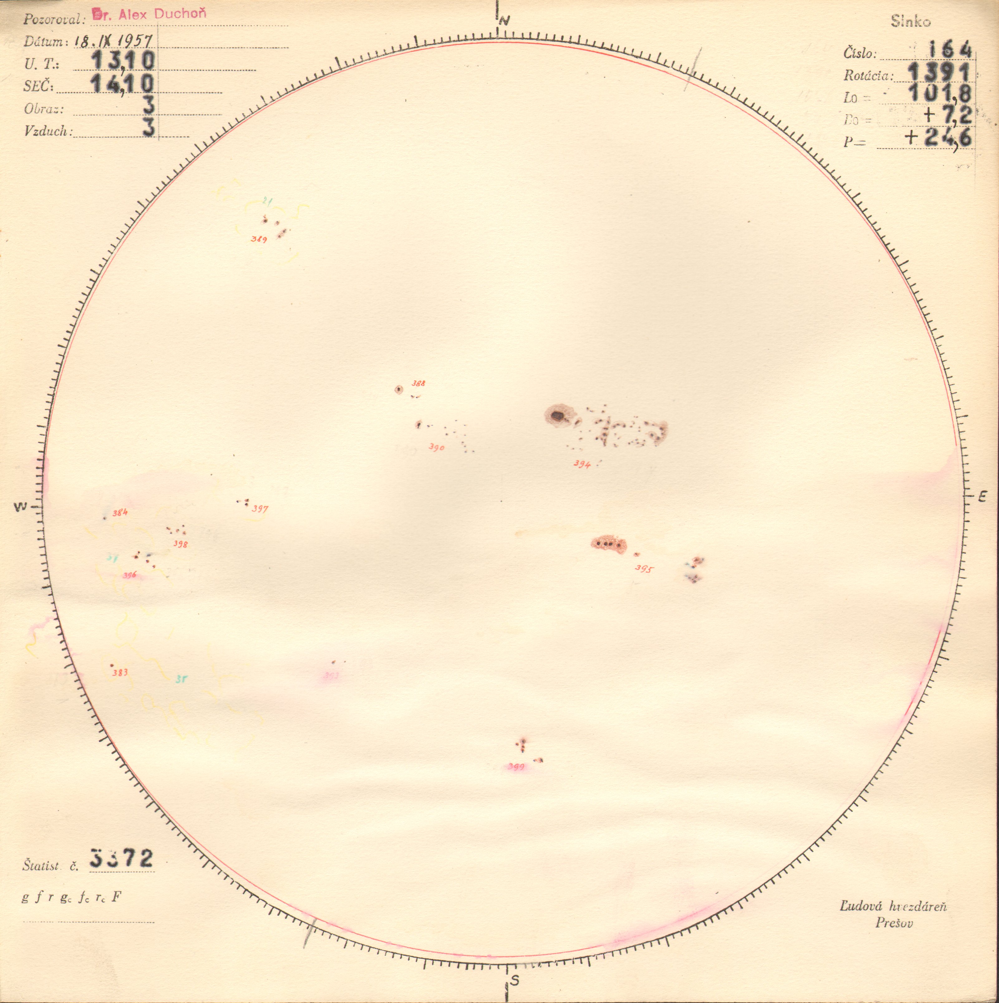 Obrázok zákresu Slnka na deň 18.09.1957