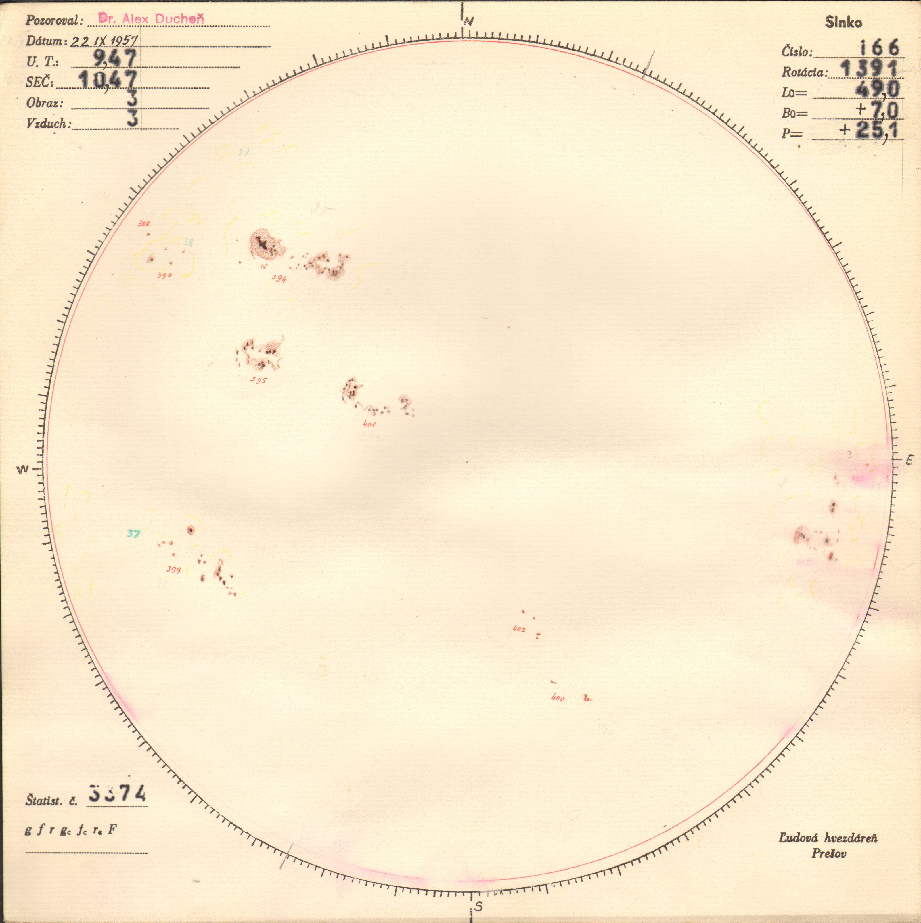 Obrázok zákresu Slnka na deň 22.09.1957