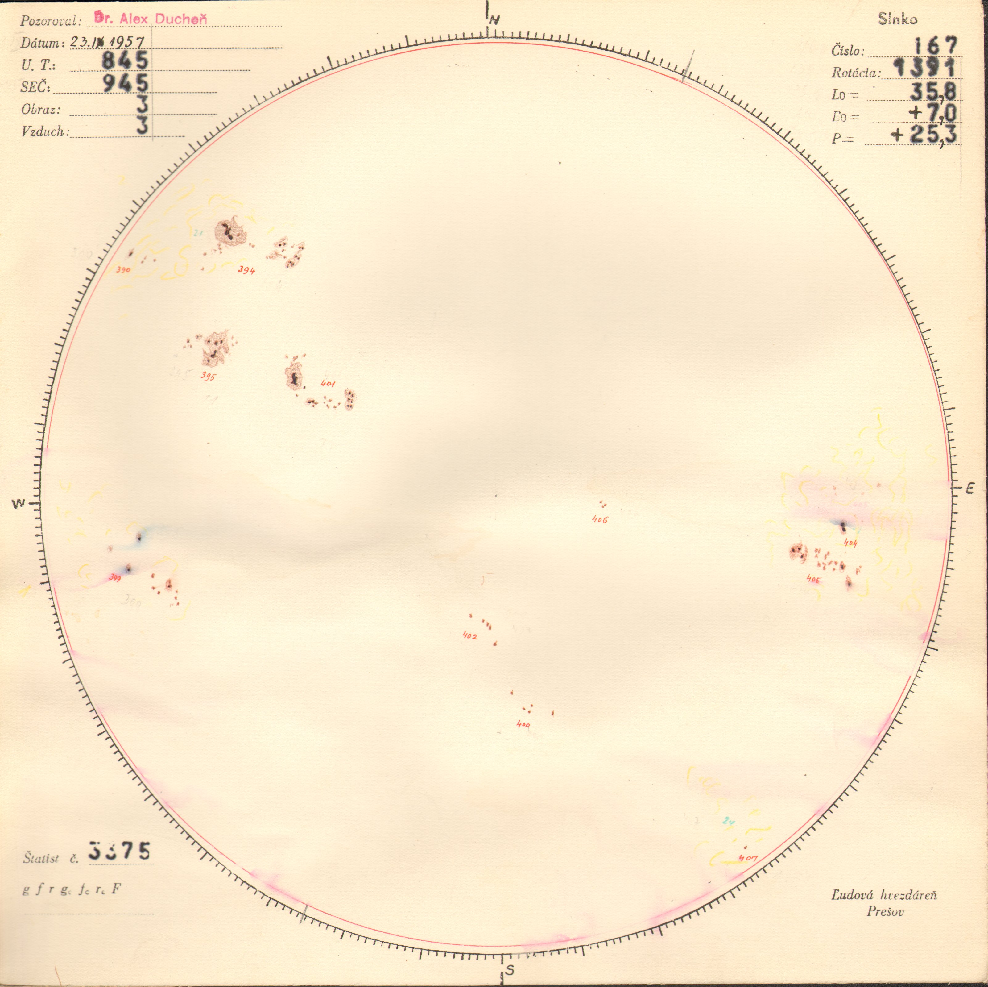 Obrázok zákresu Slnka na deň 23.09.1957