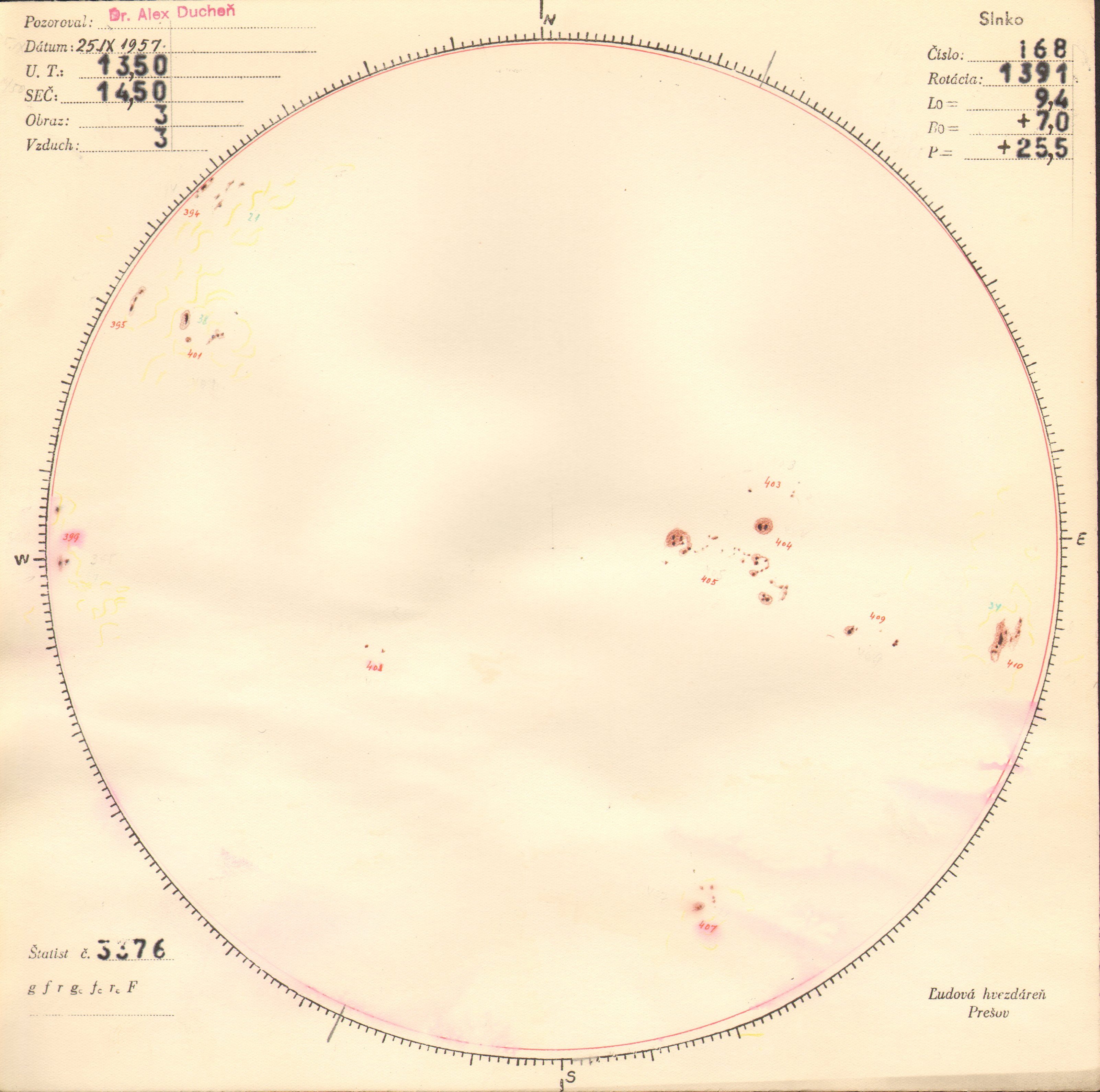 Obrázok zákresu Slnka na deň 25.09.1957