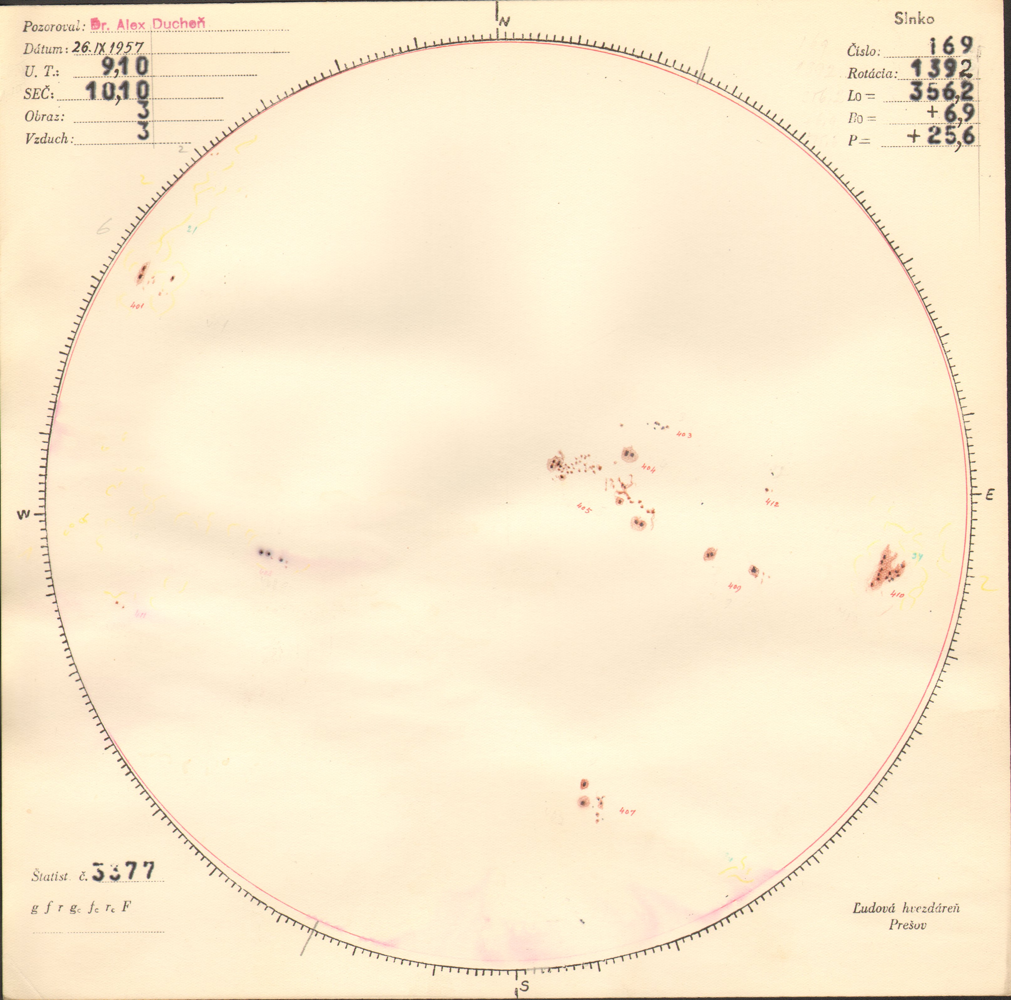 Obrázok zákresu Slnka na deň 26.09.1957