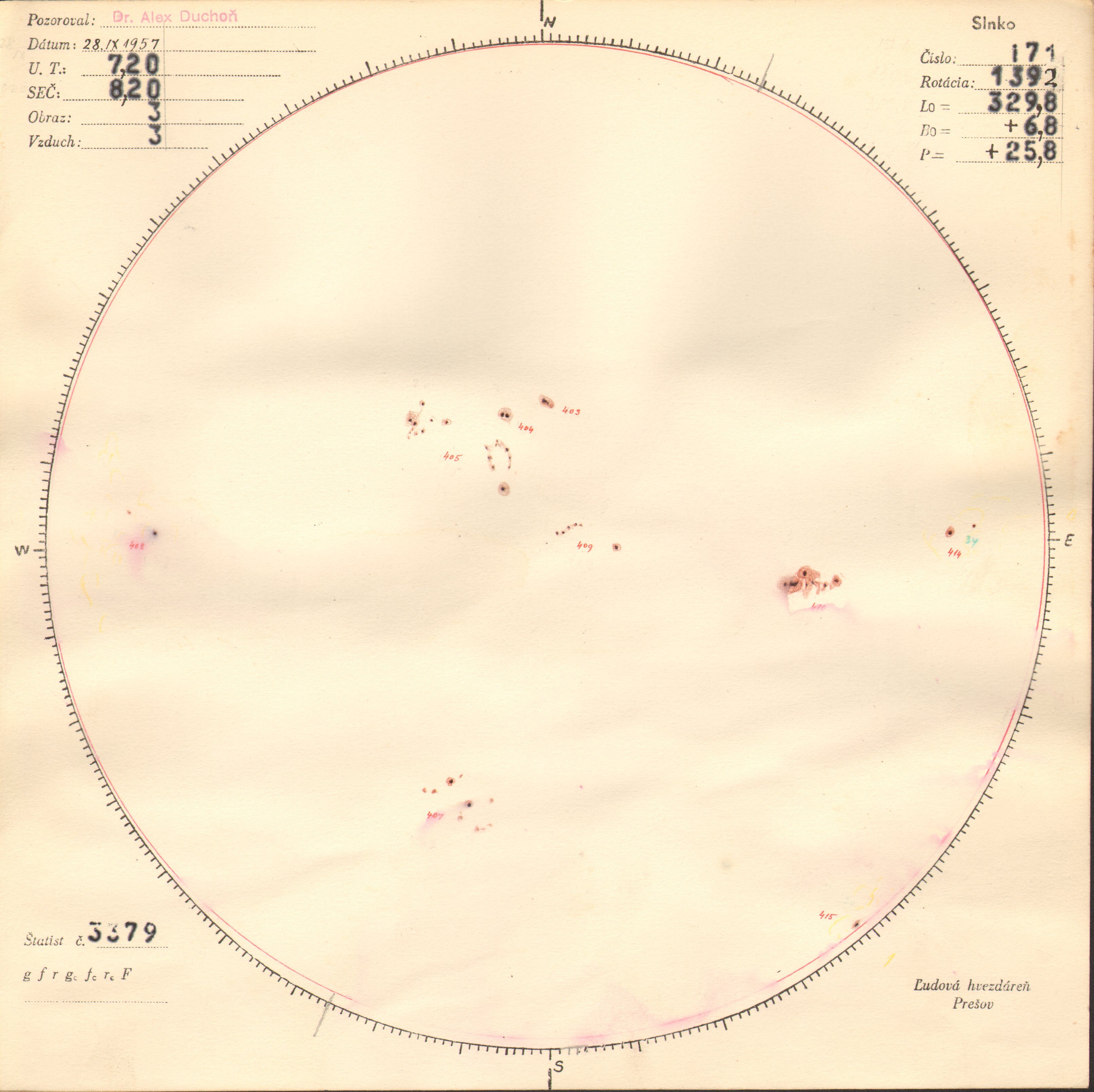 Obrázok zákresu Slnka na deň 28.09.1957