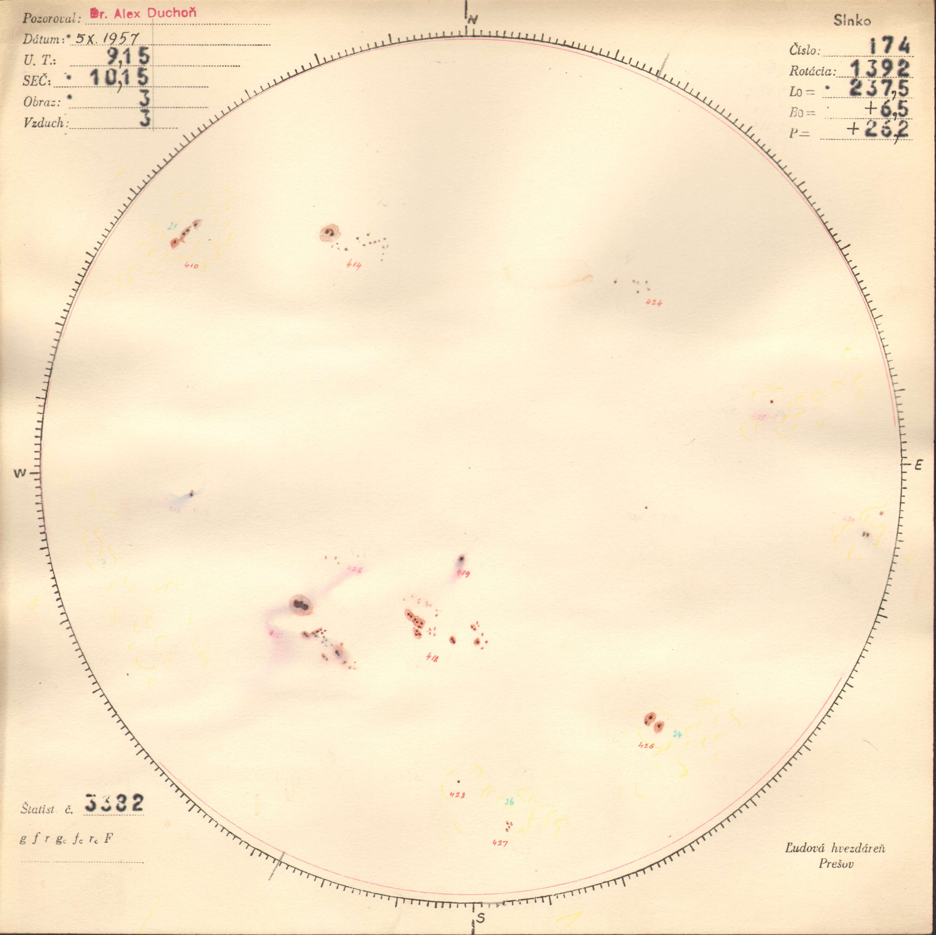 Obrázok zákresu Slnka na deň 05.10.1957