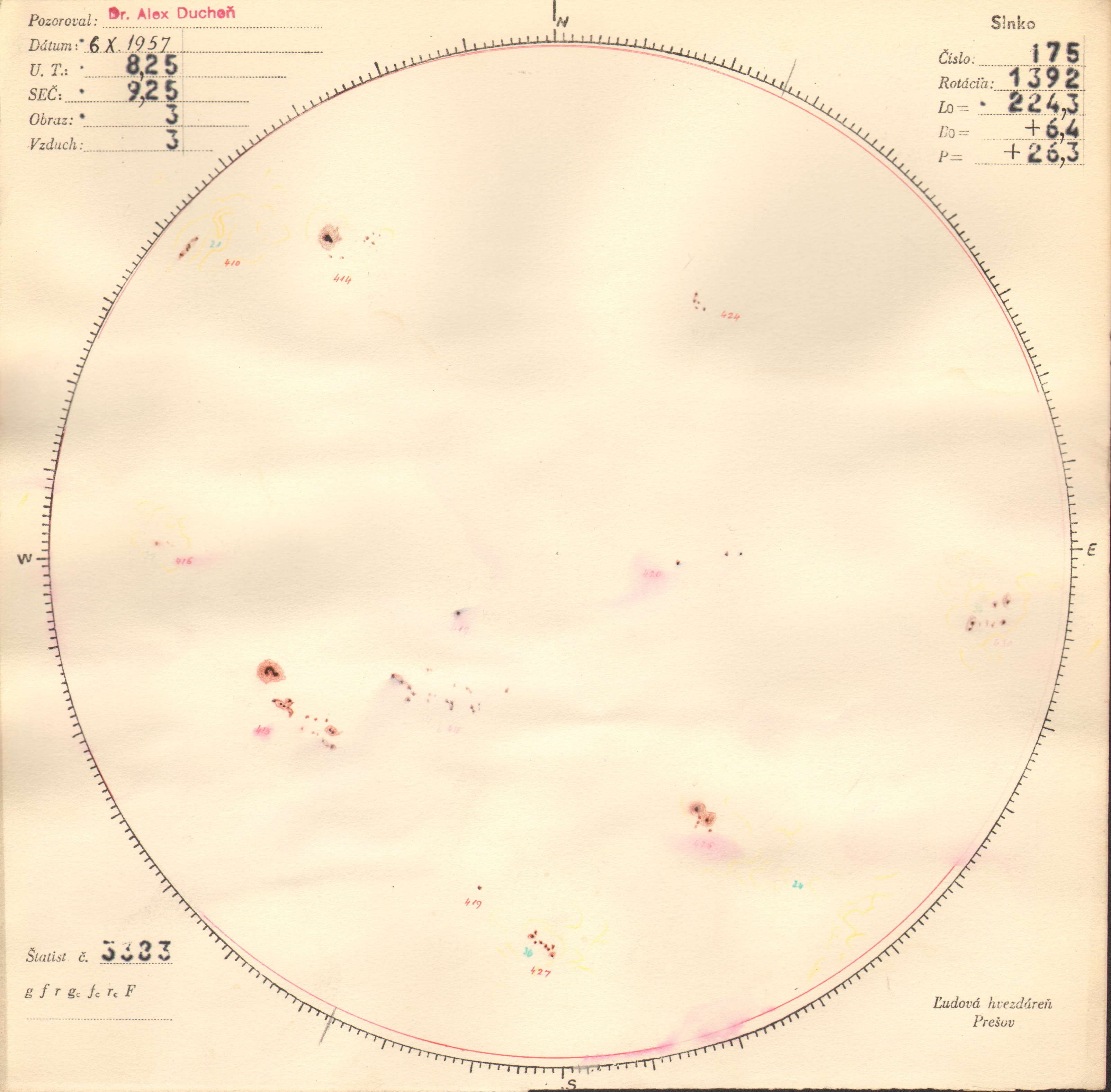 Obrázok zákresu Slnka na deň 06.10.1957