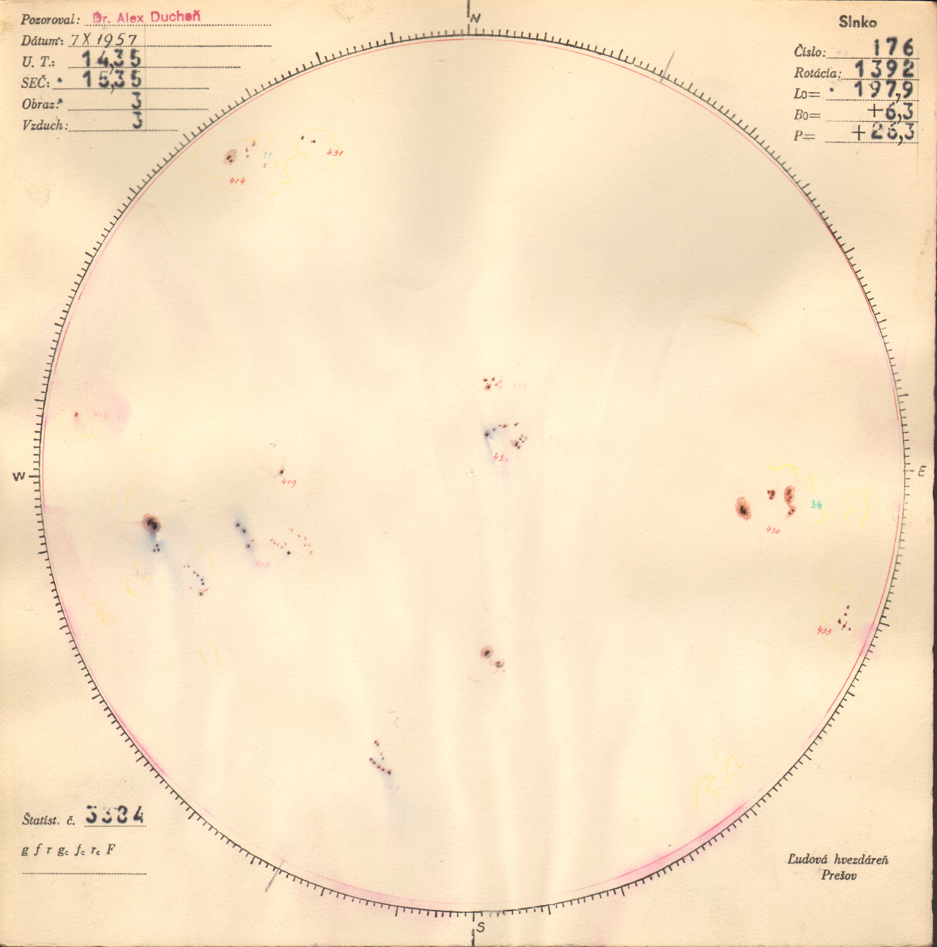Obrázok zákresu Slnka na deň 07.10.1957