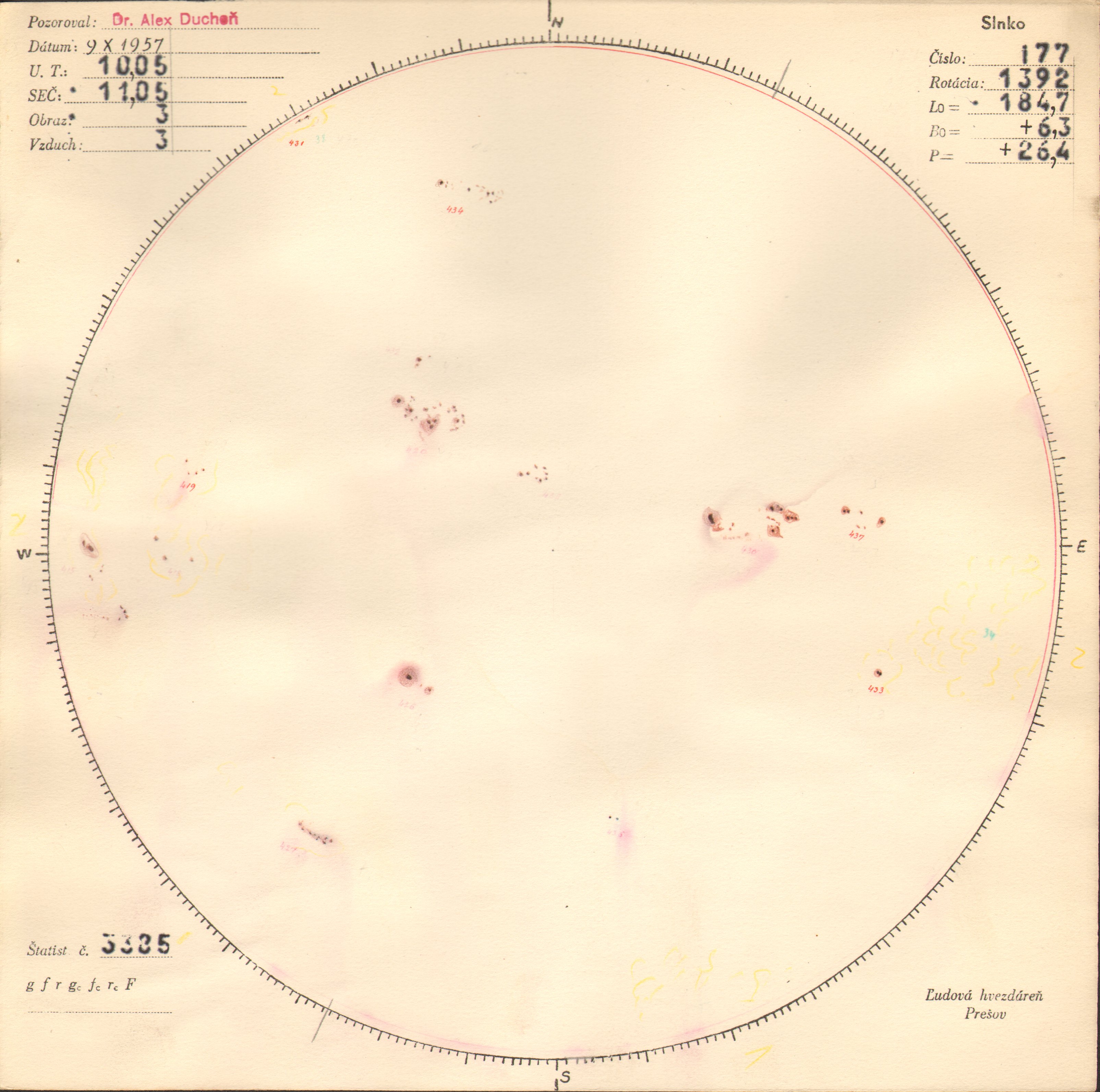 Obrázok zákresu Slnka na deň 09.10.1957