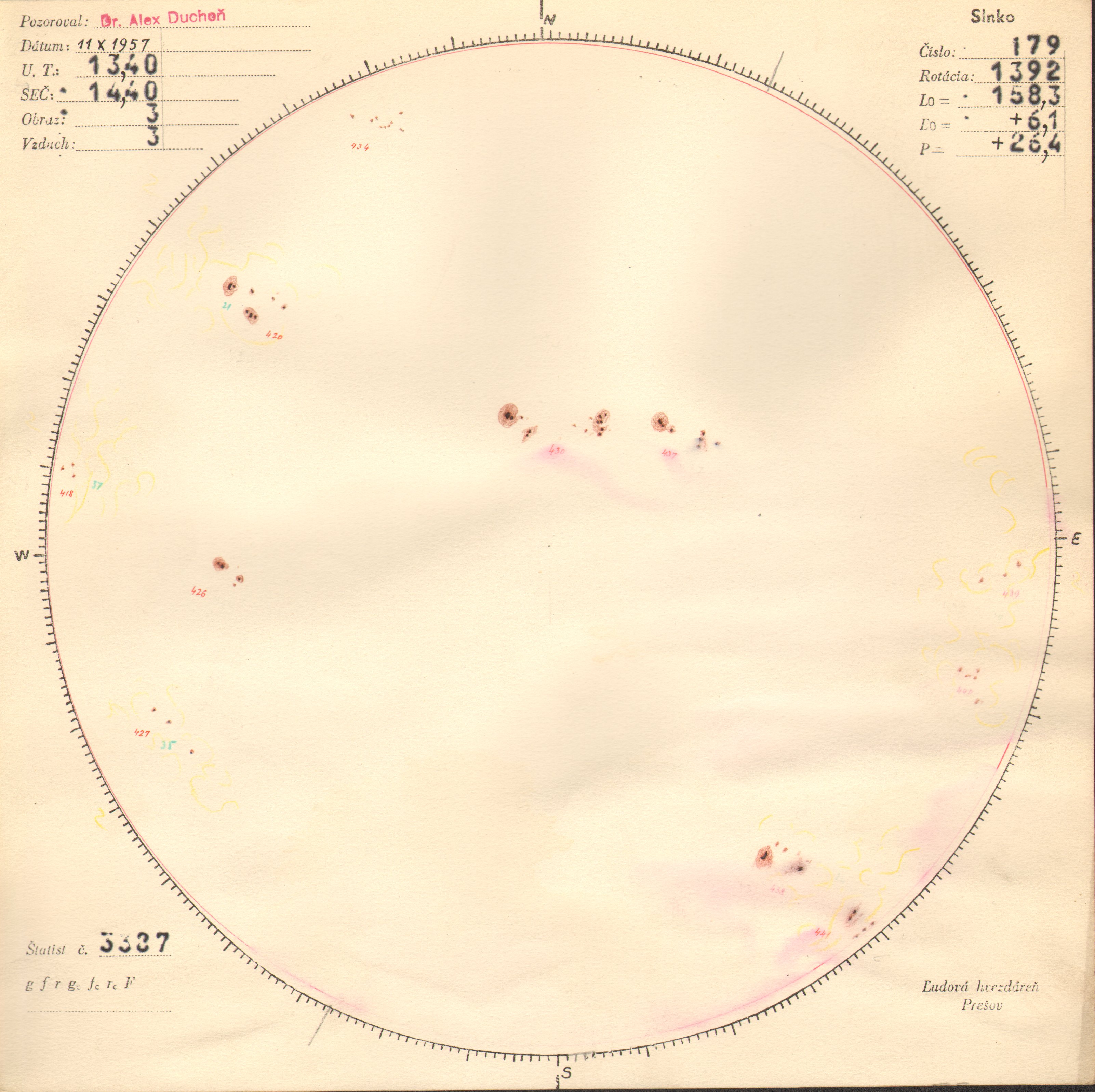 Obrázok zákresu Slnka na deň 11.10.1957