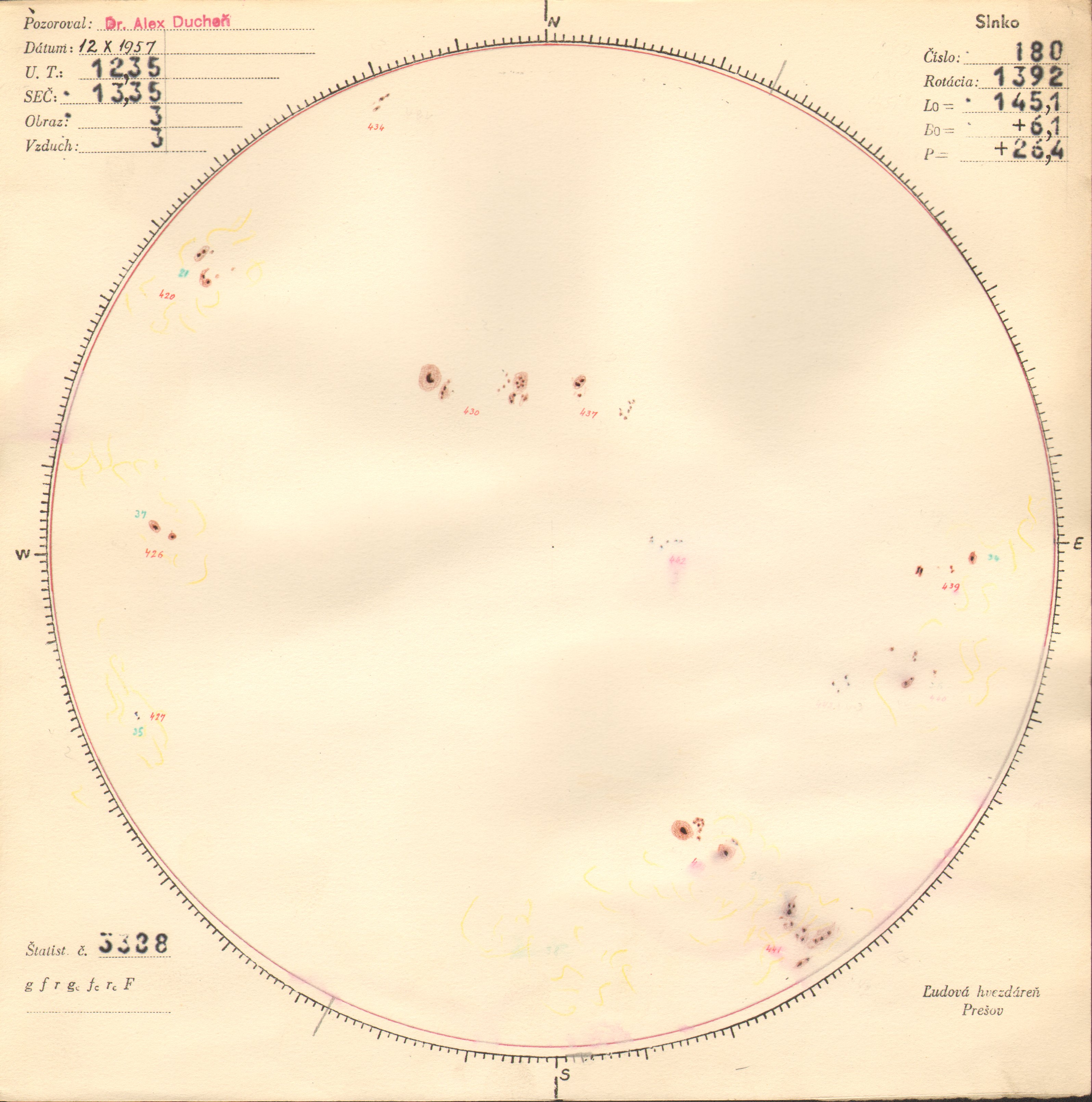 Obrázok zákresu Slnka na deň 12.10.1957
