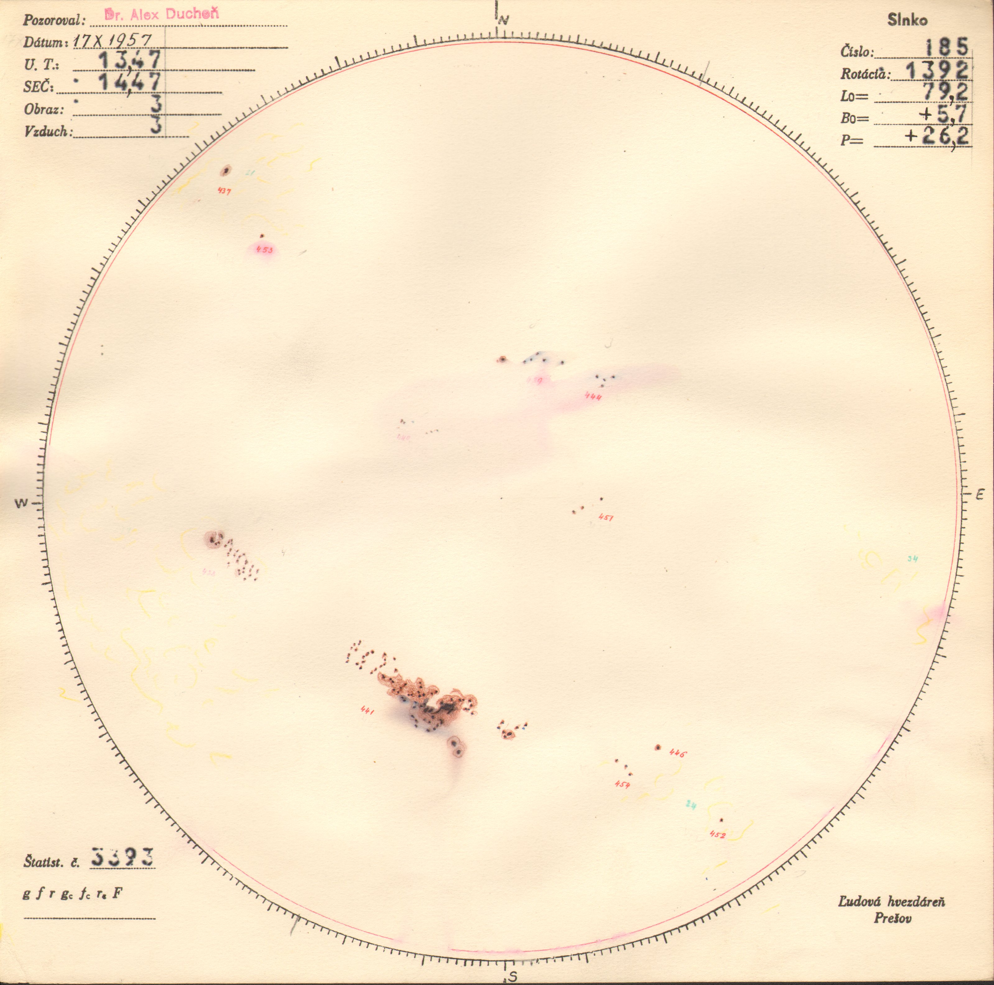 Obrázok zákresu Slnka na deň 17.10.1957