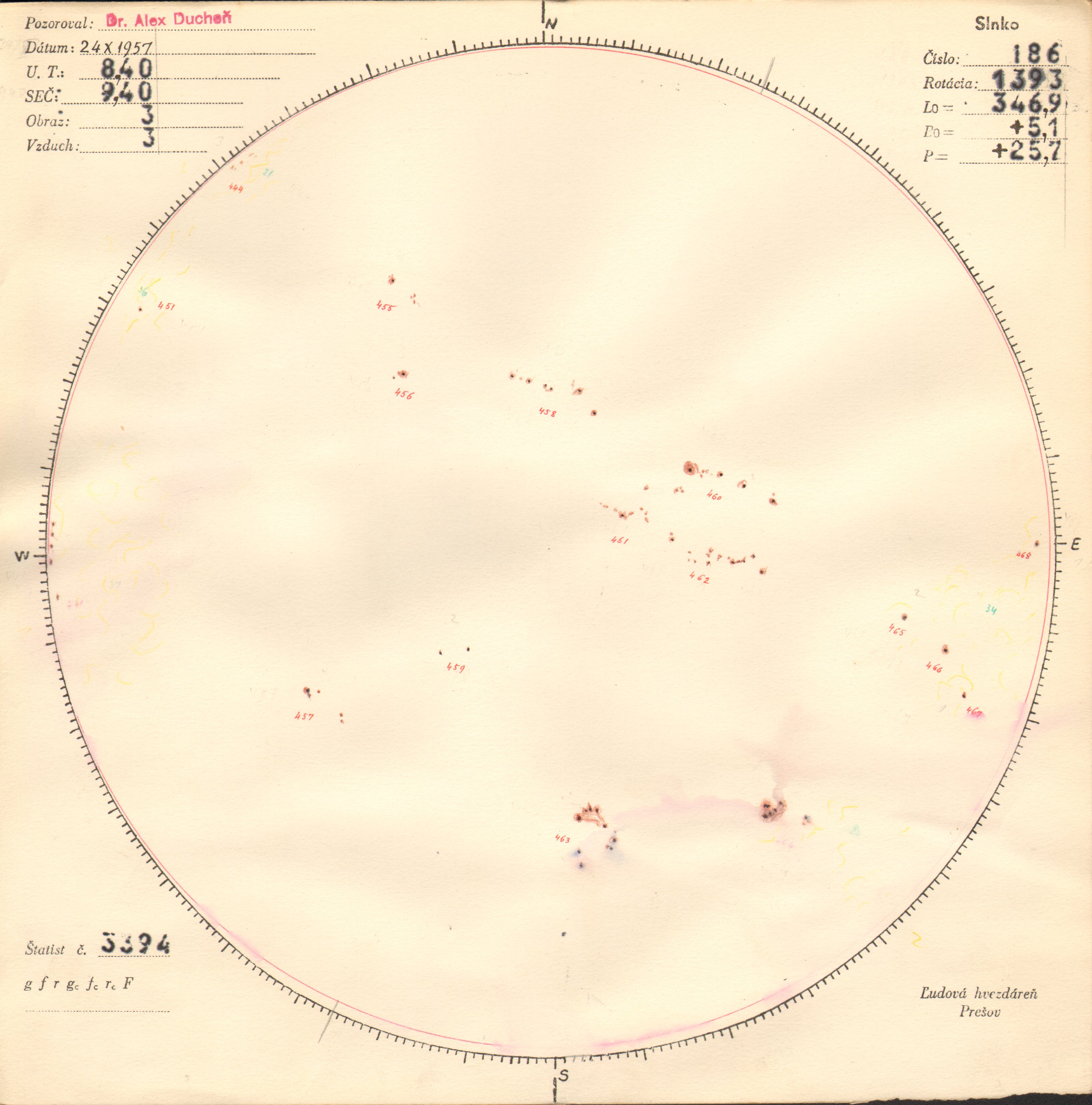 Obrázok zákresu Slnka na deň 24.10.1957